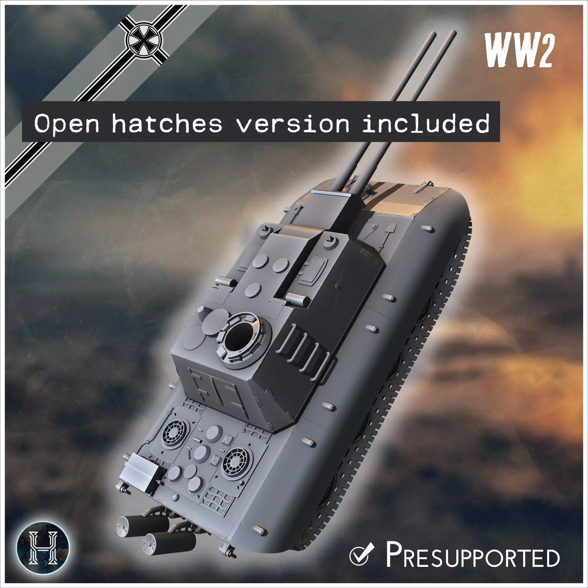 Flakzwilling 88mm Flak 43 L71 auf E-100 Alligator Entwicklung tw 3D print model_15