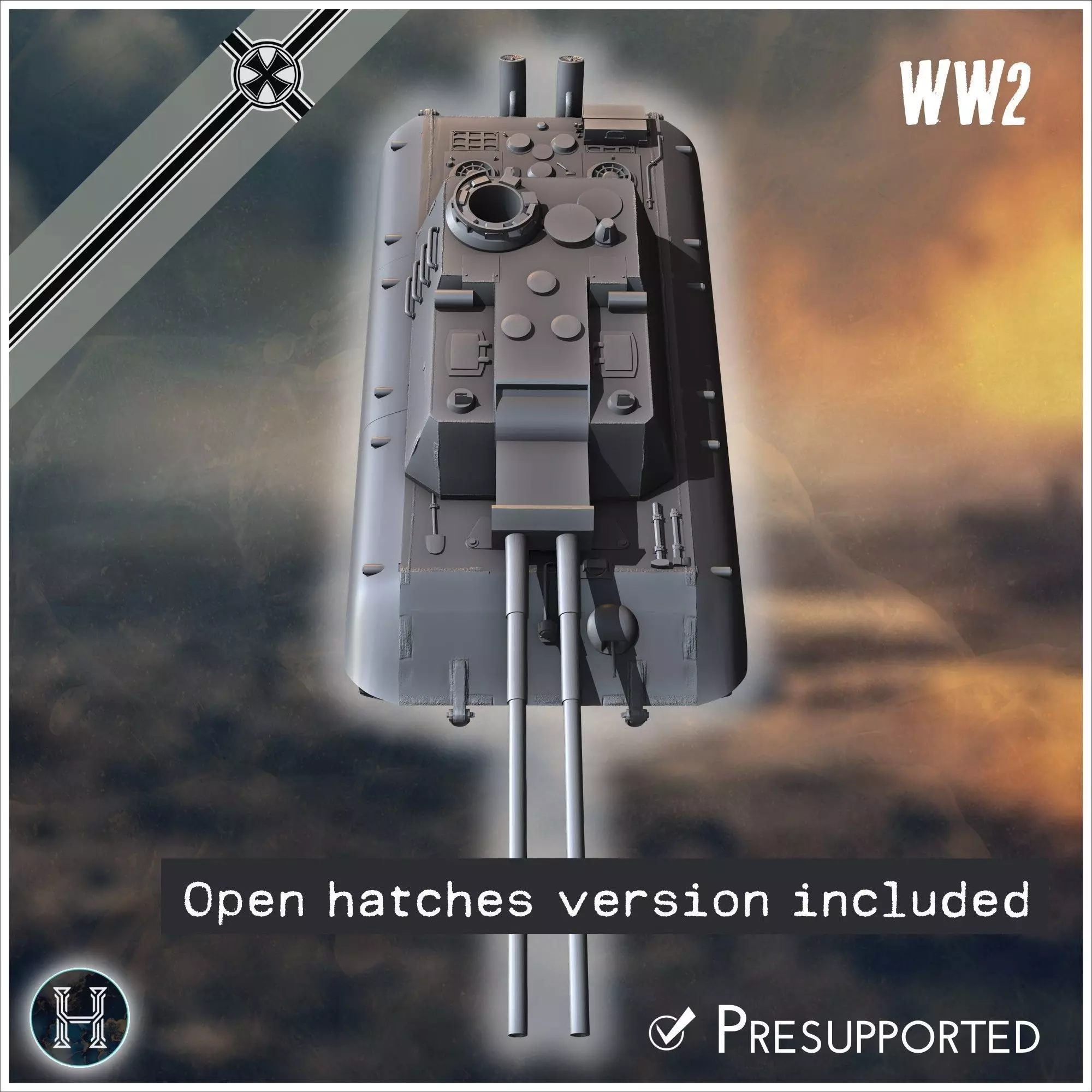 Flakzwilling 88mm Flak 43 L71 auf E-100 Alligator Entwicklung tw 3D print model_13