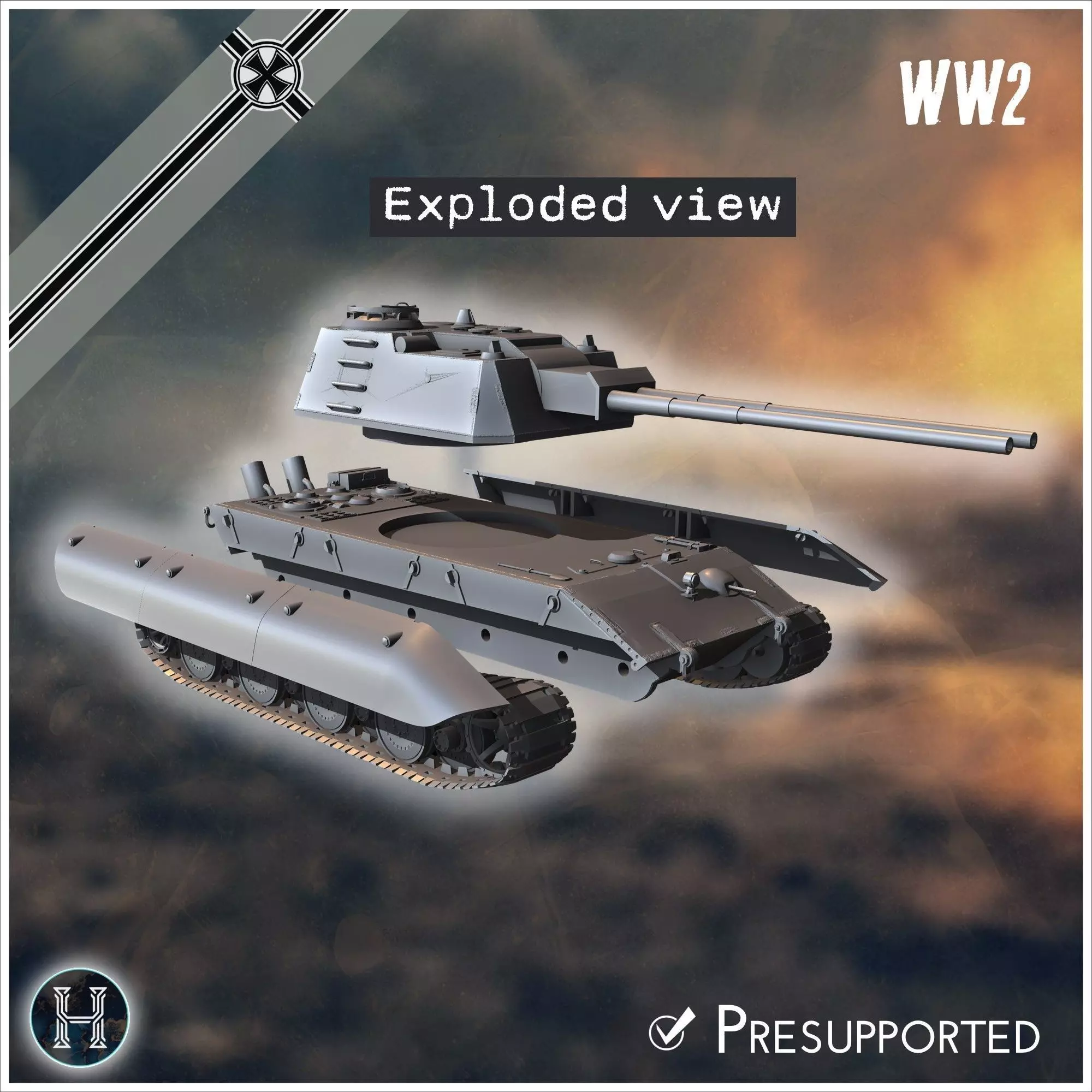 Flakzwilling 88mm Flak 43 L71 auf E-100 Alligator Entwicklung tw 3D print model_12