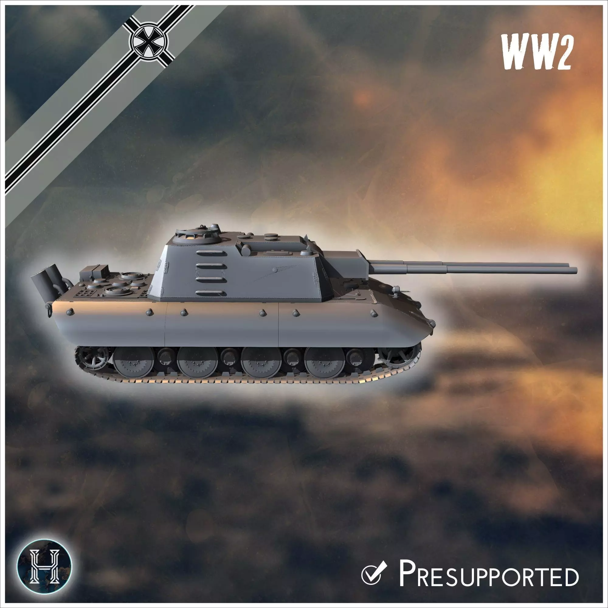 Flakzwilling 88mm Flak 43 L71 auf E-100 Alligator Entwicklung tw 3D print model_14