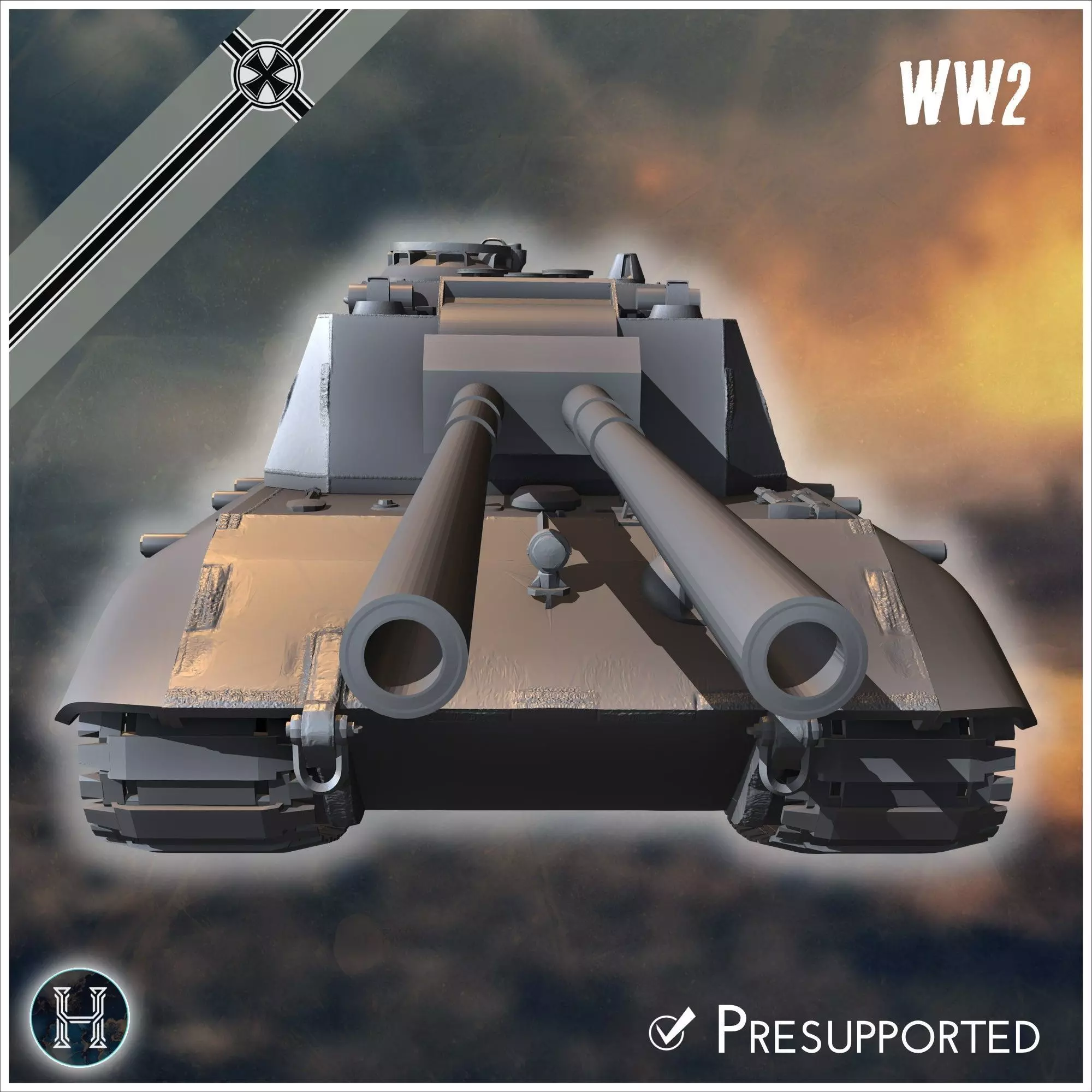 Flakzwilling 88mm Flak 43 L71 auf E-100 Alligator Entwicklung tw 3D print model_11