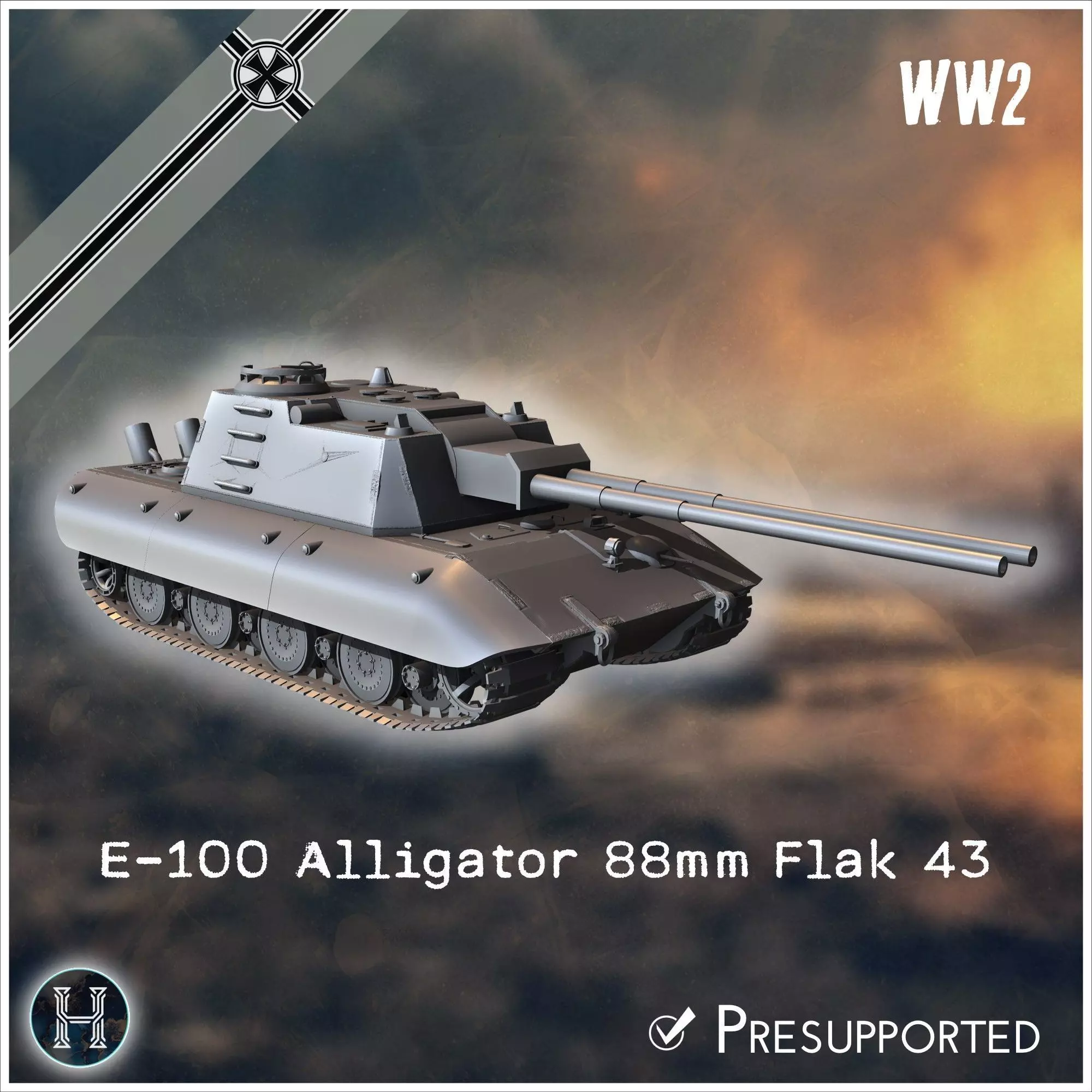 Flakzwilling 88mm Flak 43 L71 auf E-100 Alligator Entwicklung tw 3D print model_0