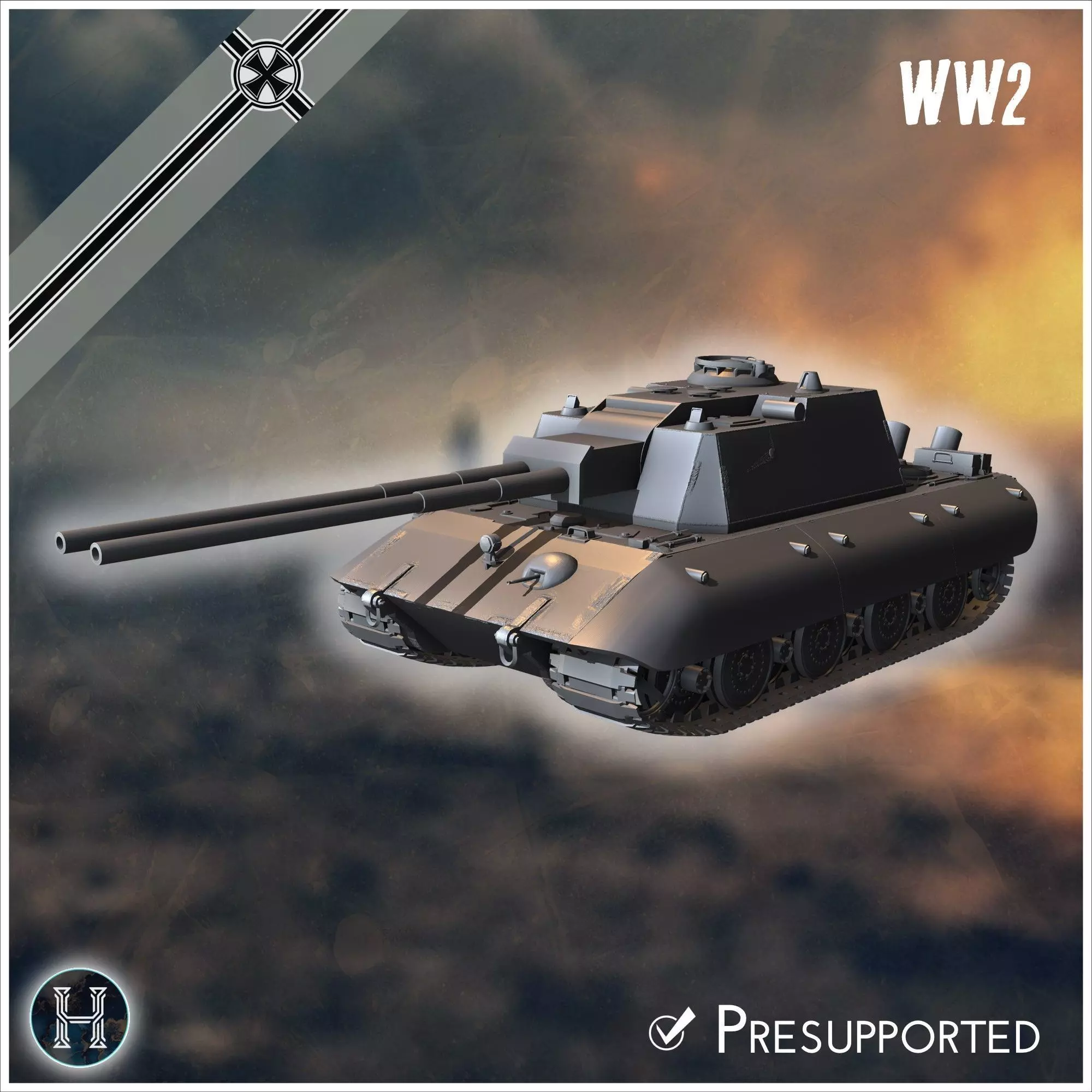 Flakzwilling 88mm Flak 43 L71 auf E-100 Alligator Entwicklung tw 3D print model_10