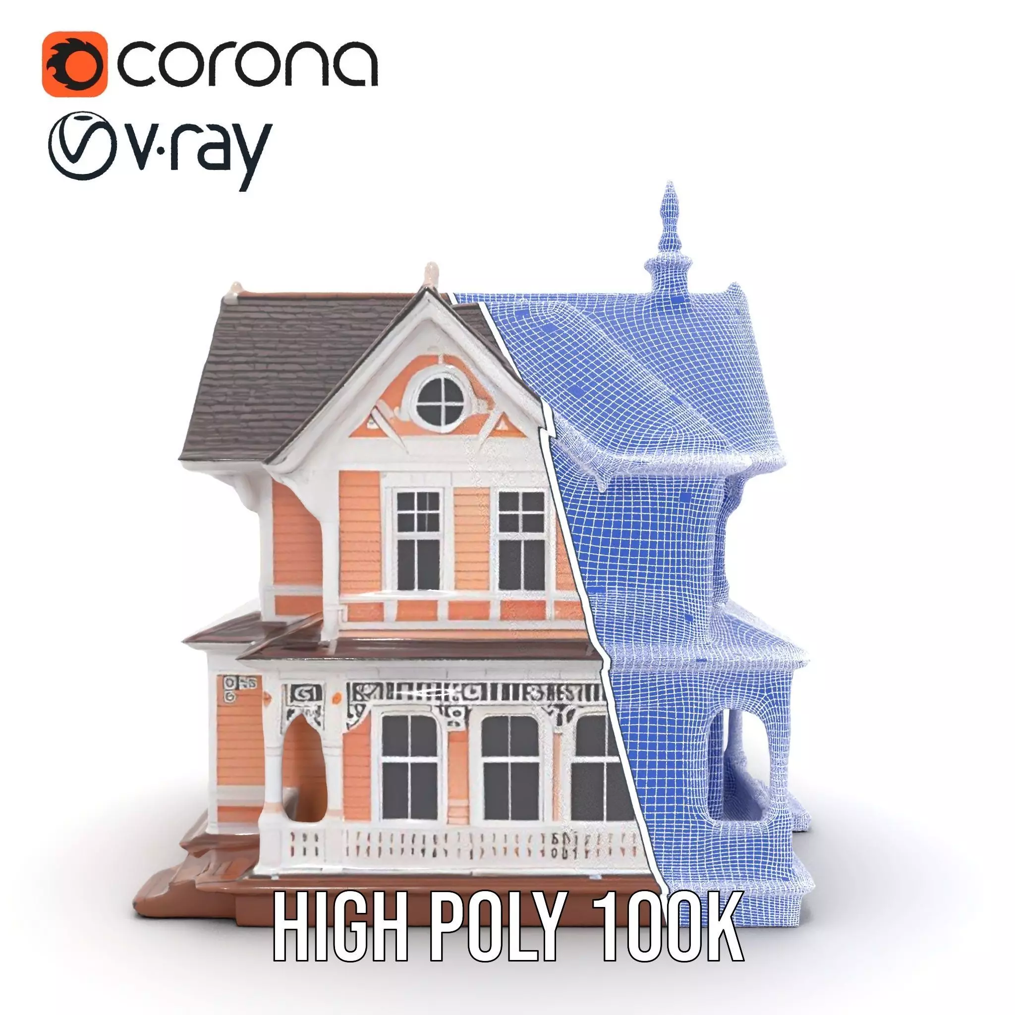 Victorian Peach House model pack Low-poly 3D model_34