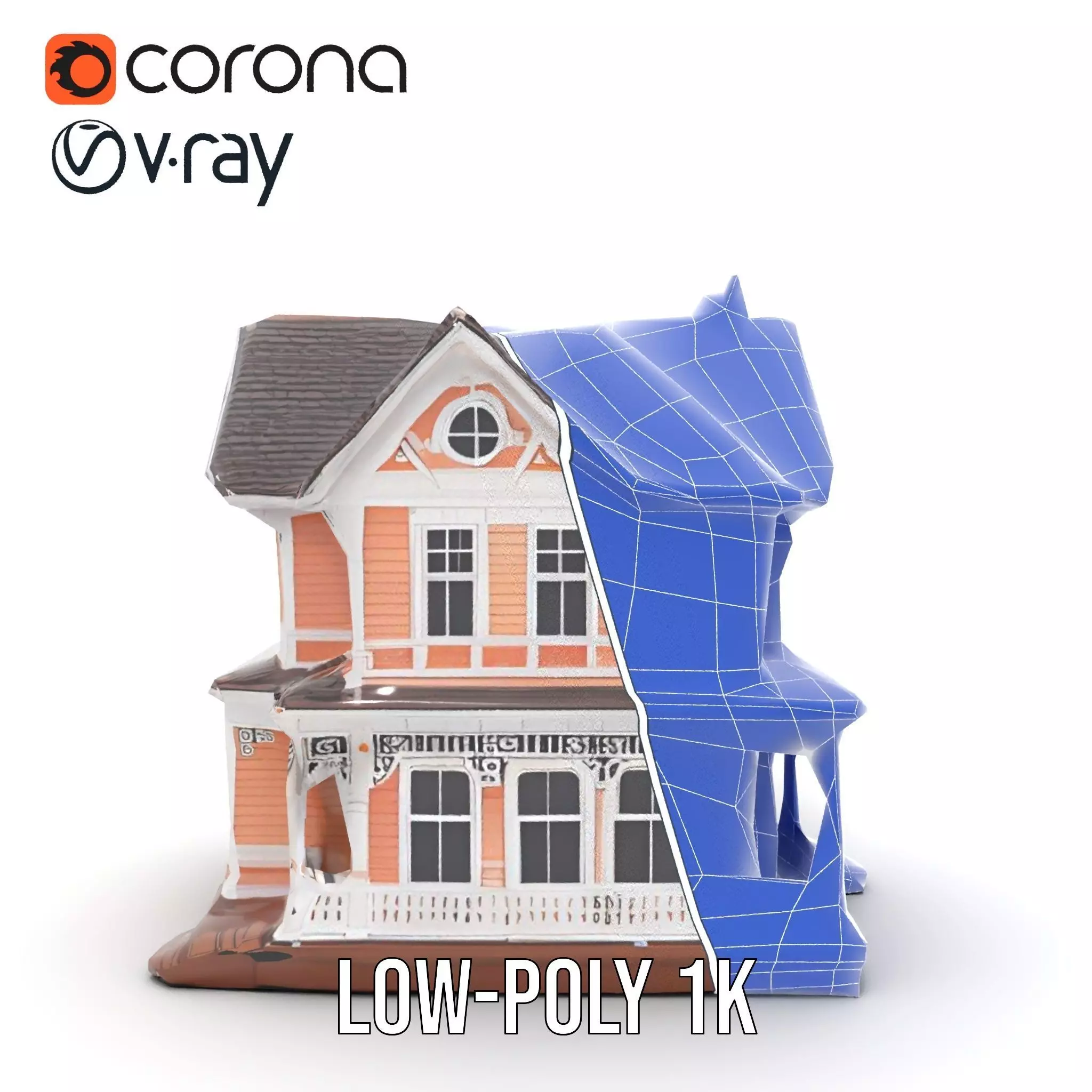 Victorian Peach House model pack Low-poly 3D model_18