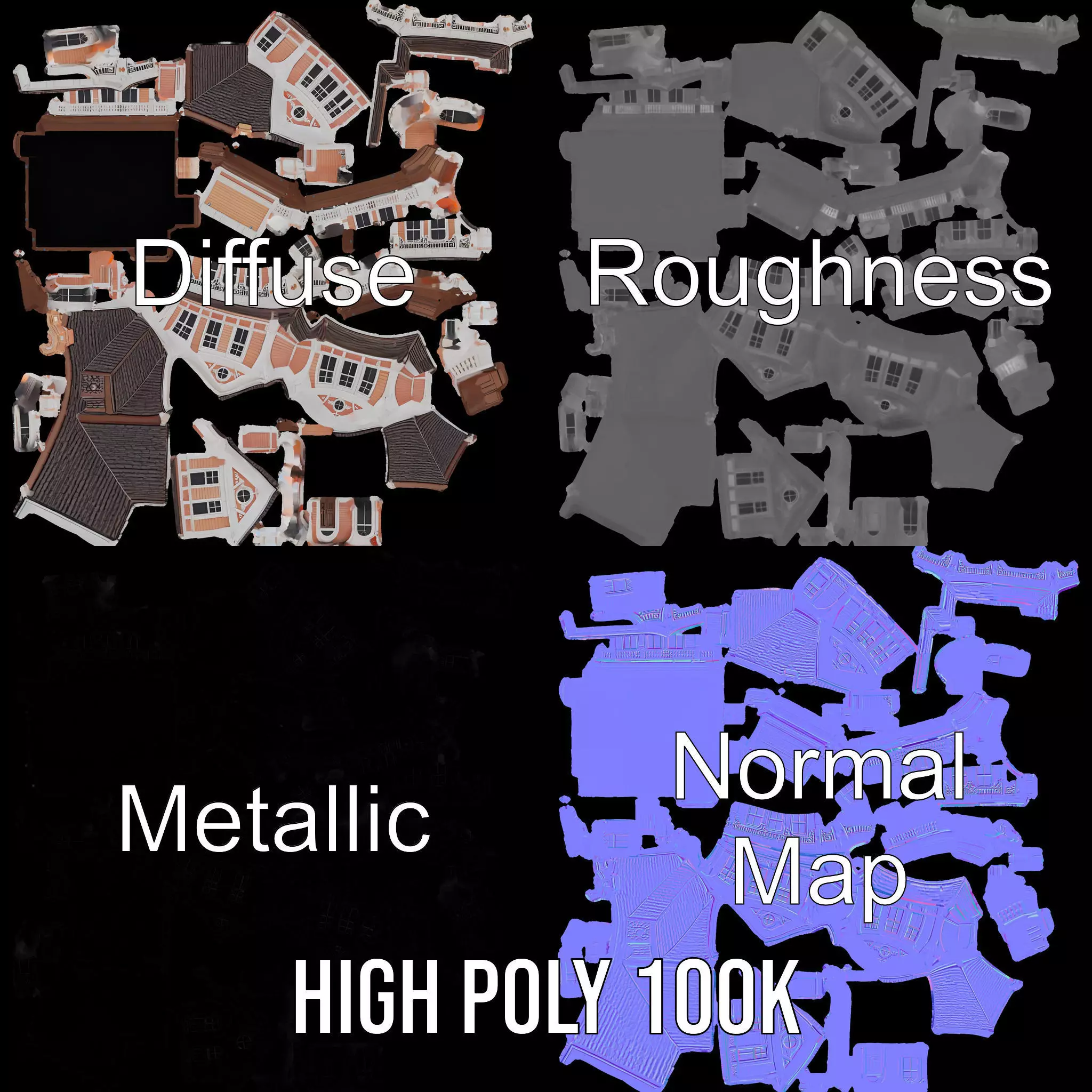 Victorian Peach House model pack Low-poly 3D model_4