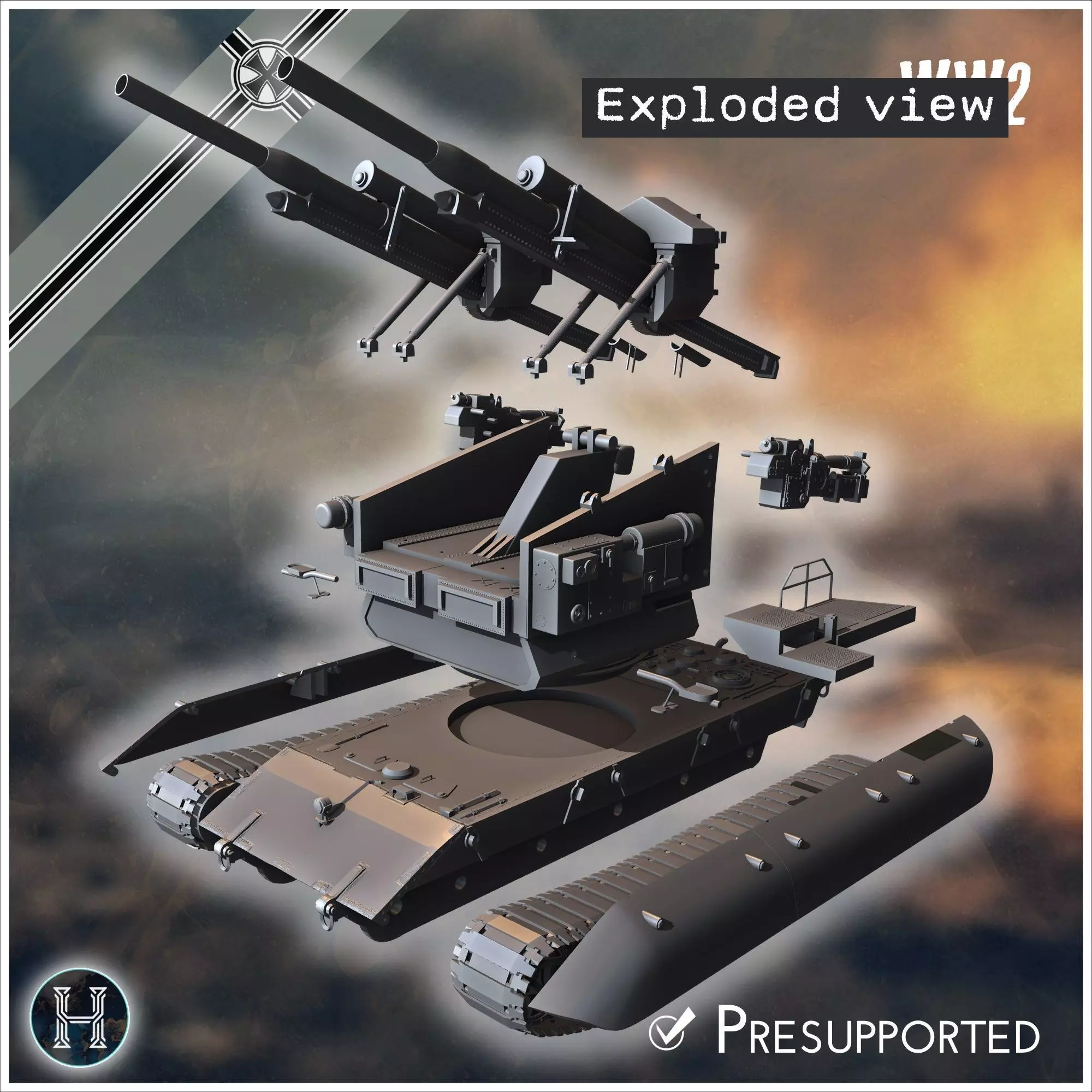 E-100 Waffentrager Flakzwilling 40 128mm Entwicklung self-propel 3D print model_10