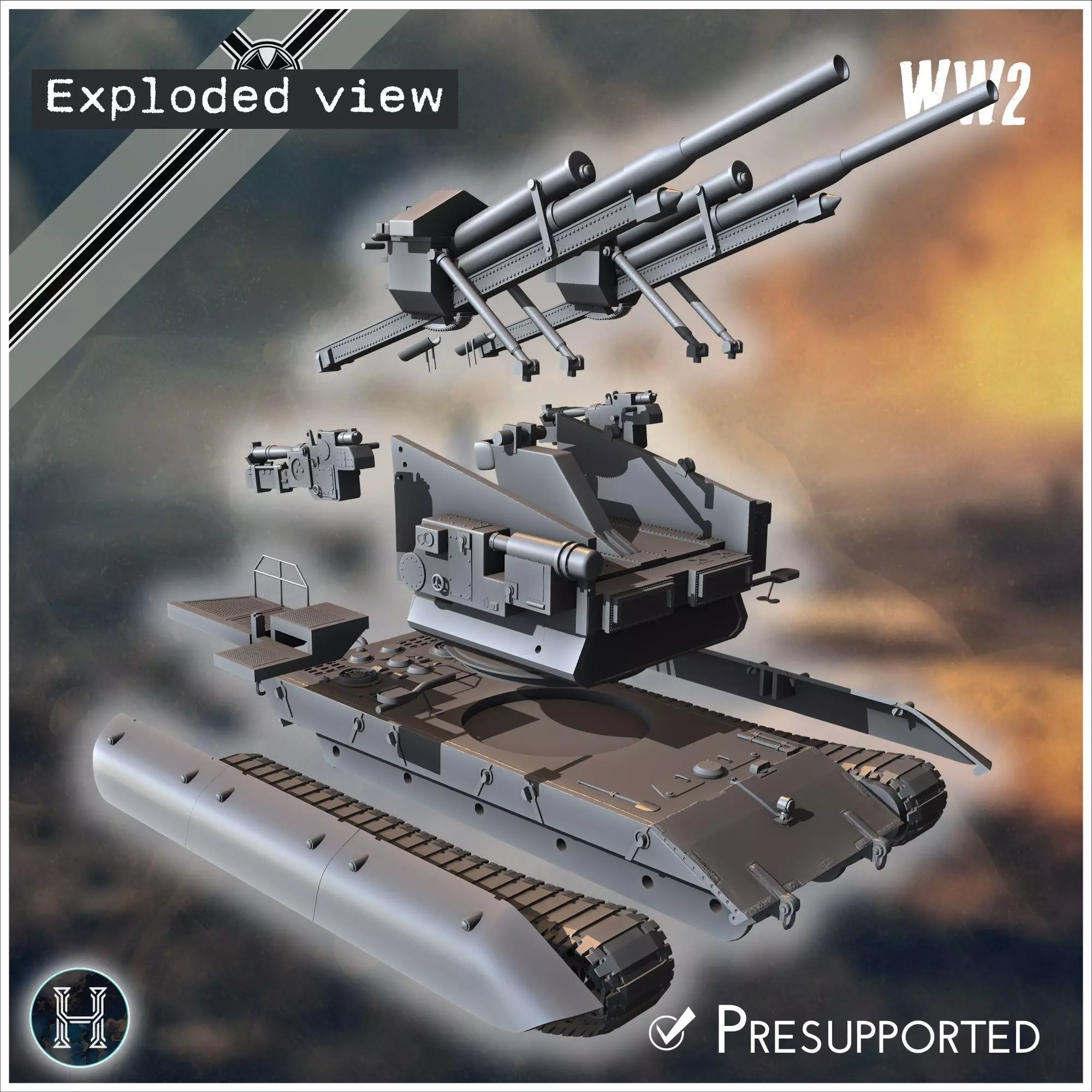 E-100 Waffentrager Flakzwilling 40 128mm Entwicklung self-propel 3D print model_16