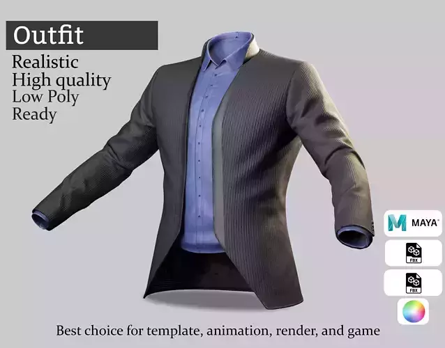 Formal Male Suit Jacket with Shirt- Realistic