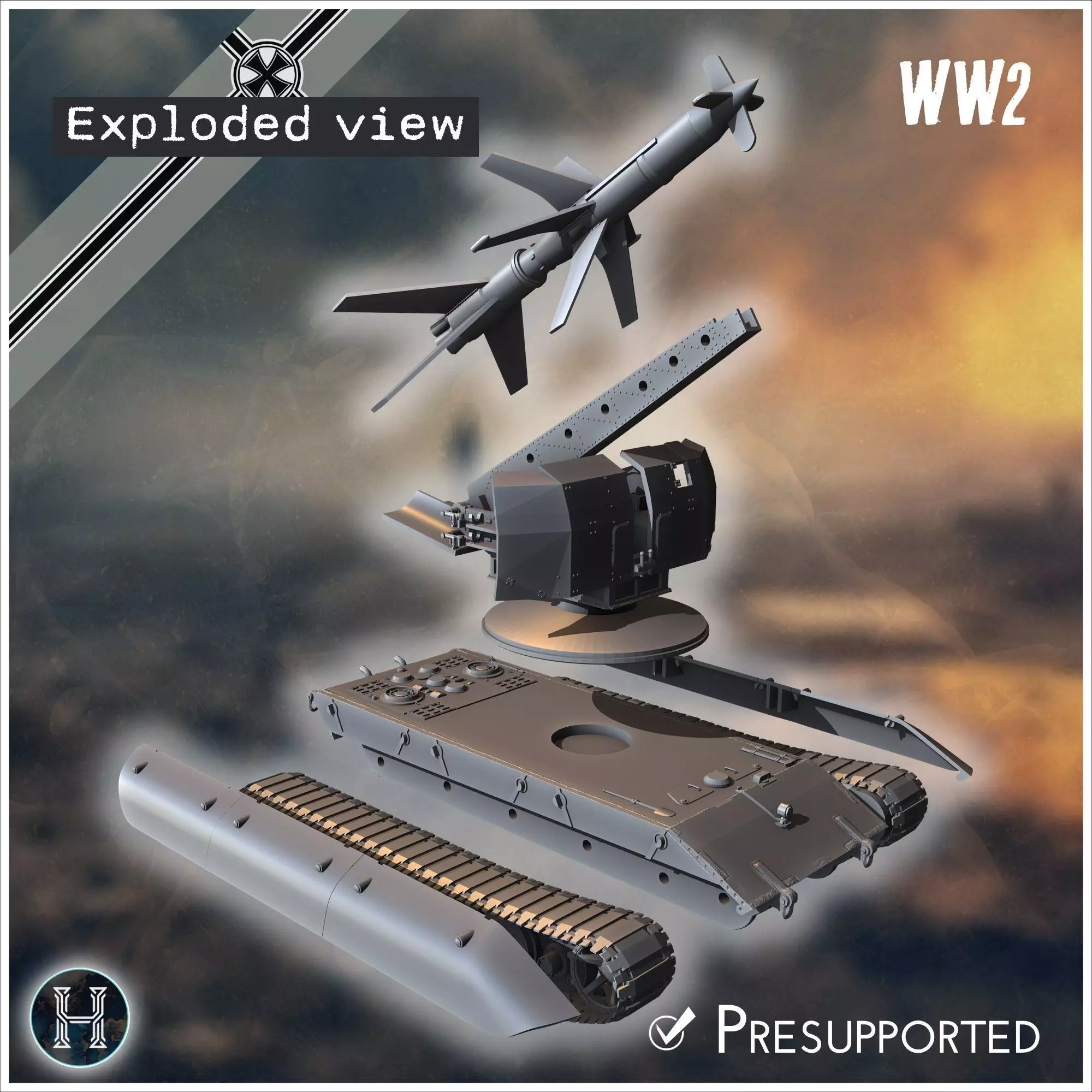 E-100 mit Raketenwerfer R-1 Rakete Entwicklung rocket artillery 3D print model_2