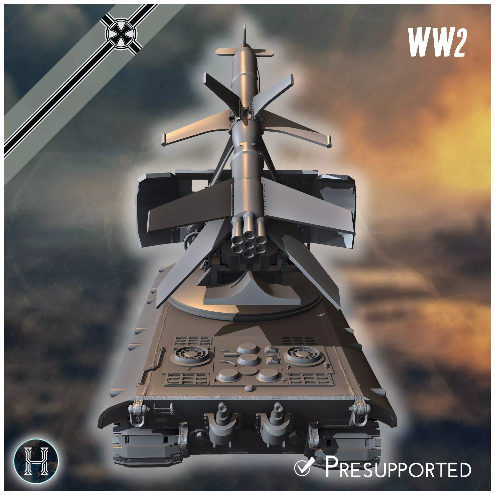 E-100 mit Raketenwerfer R-1 Rakete Entwicklung rocket artillery 3D print model_11