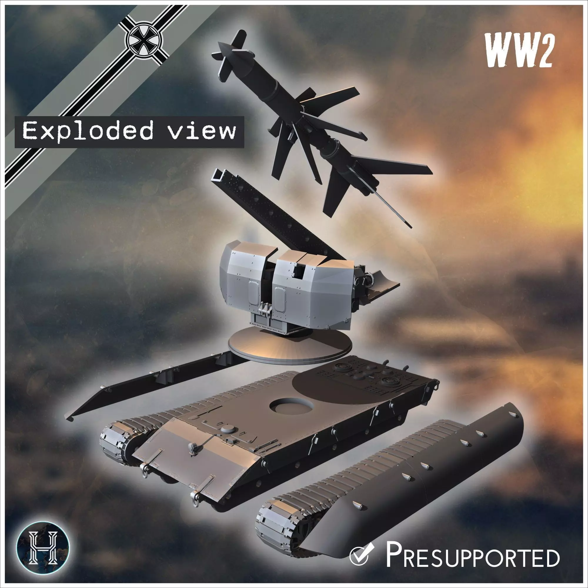 E-100 mit Raketenwerfer R-1 Rakete Entwicklung rocket artillery 3D print model_1