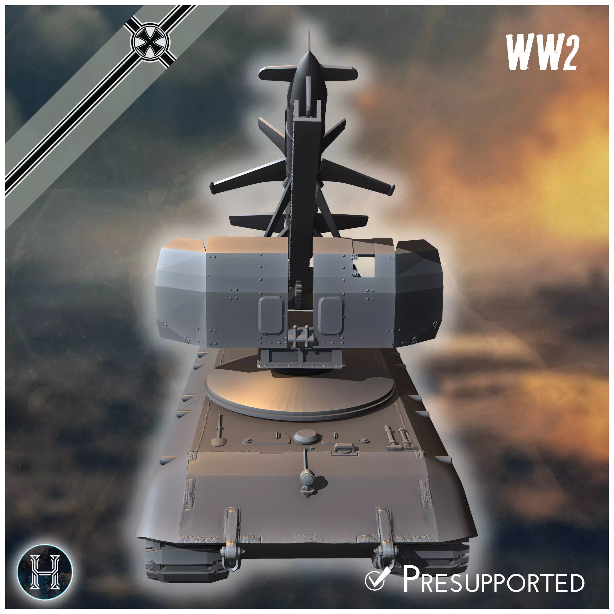 E-100 mit Raketenwerfer R-1 Rakete Entwicklung rocket artillery 3D print model_8