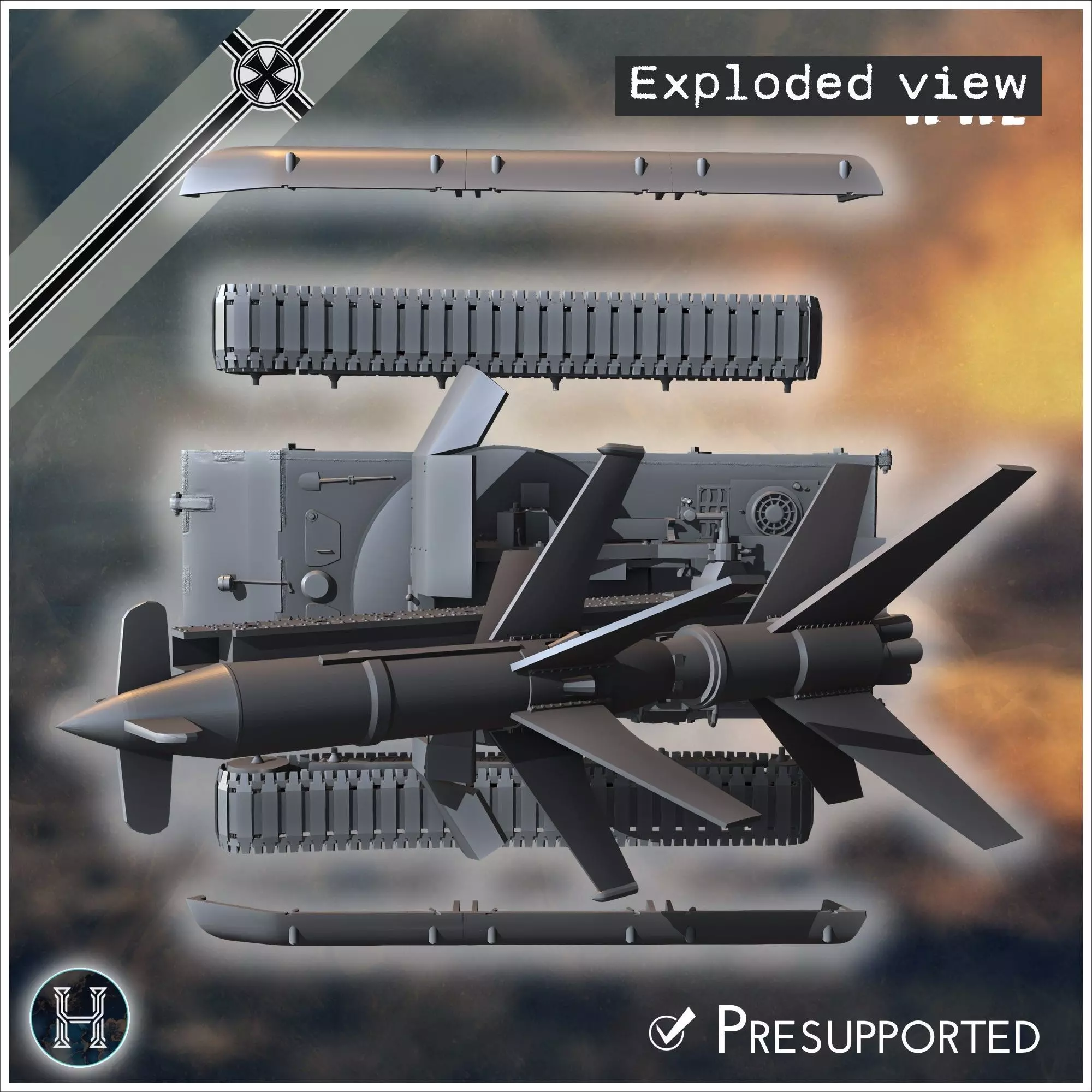 E-100 mit Raketenwerfer R-1 Rakete Entwicklung rocket artillery 3D print model_3