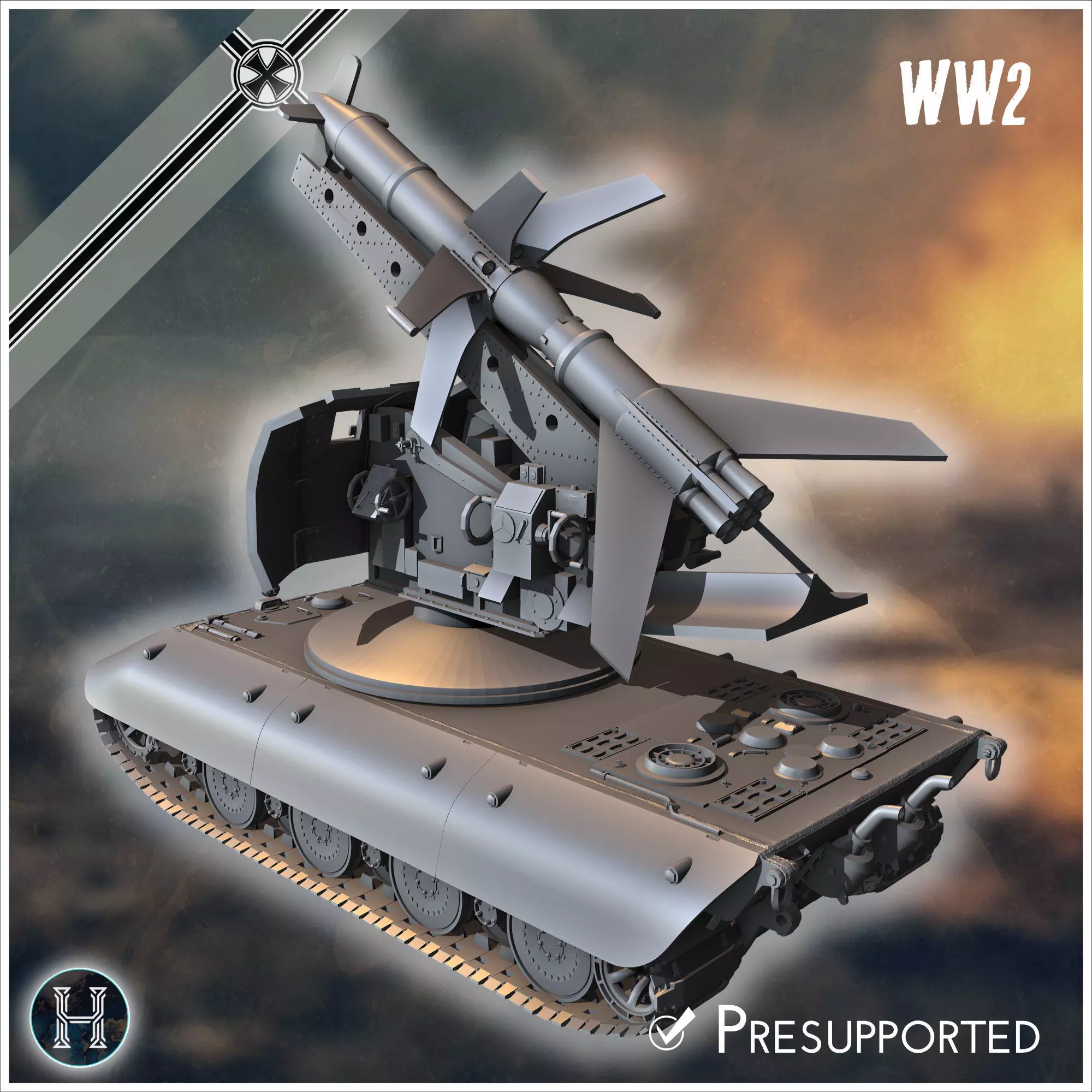 E-100 mit Raketenwerfer R-1 Rakete Entwicklung rocket artillery 3D print model_12