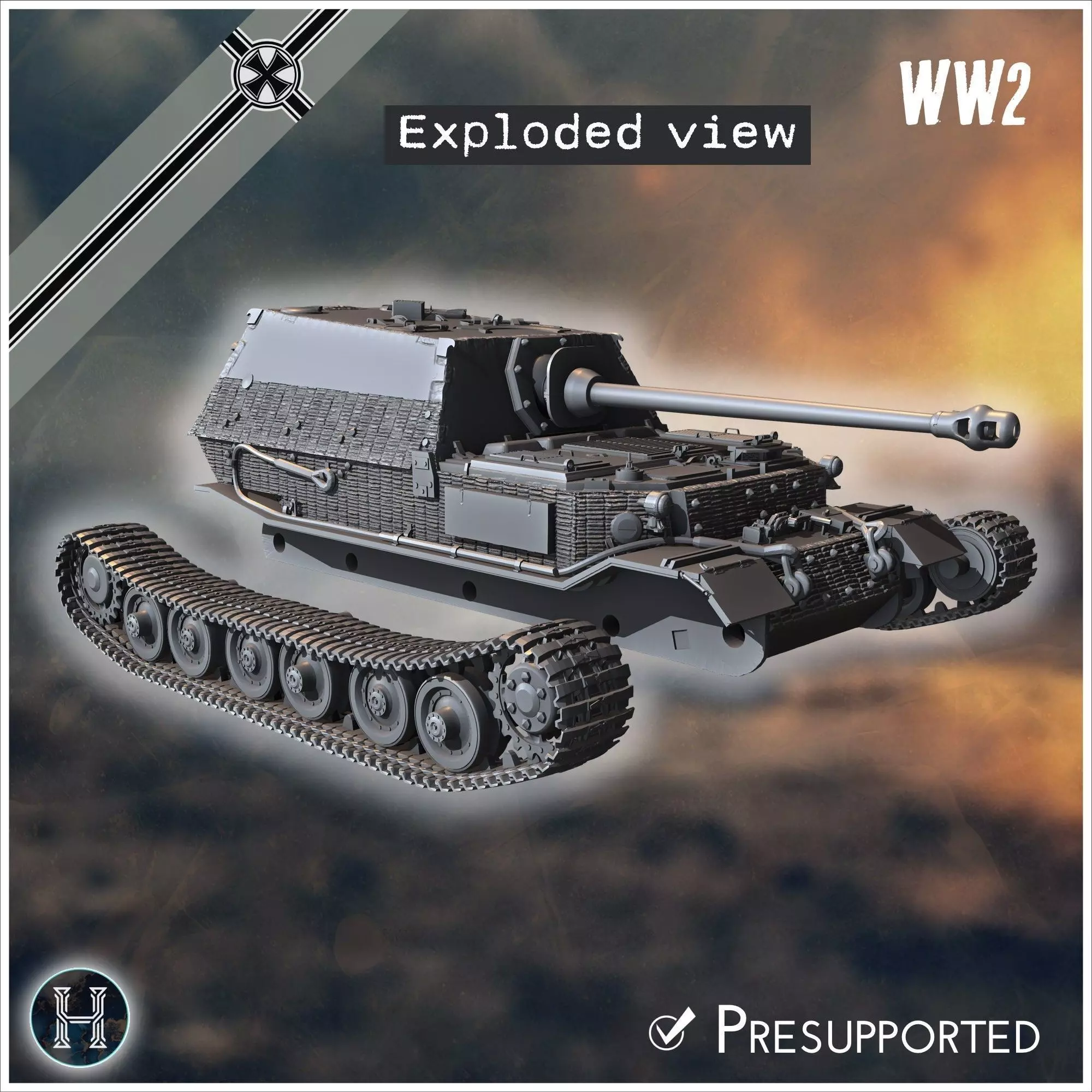 Panzerjager Tiger P Ferdinand early tank destroyer - Germany E 3D print model_13