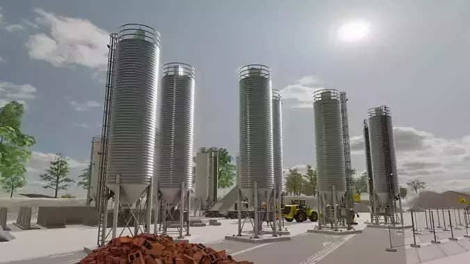 Industrial cement silo version 2 Low-poly 3D model