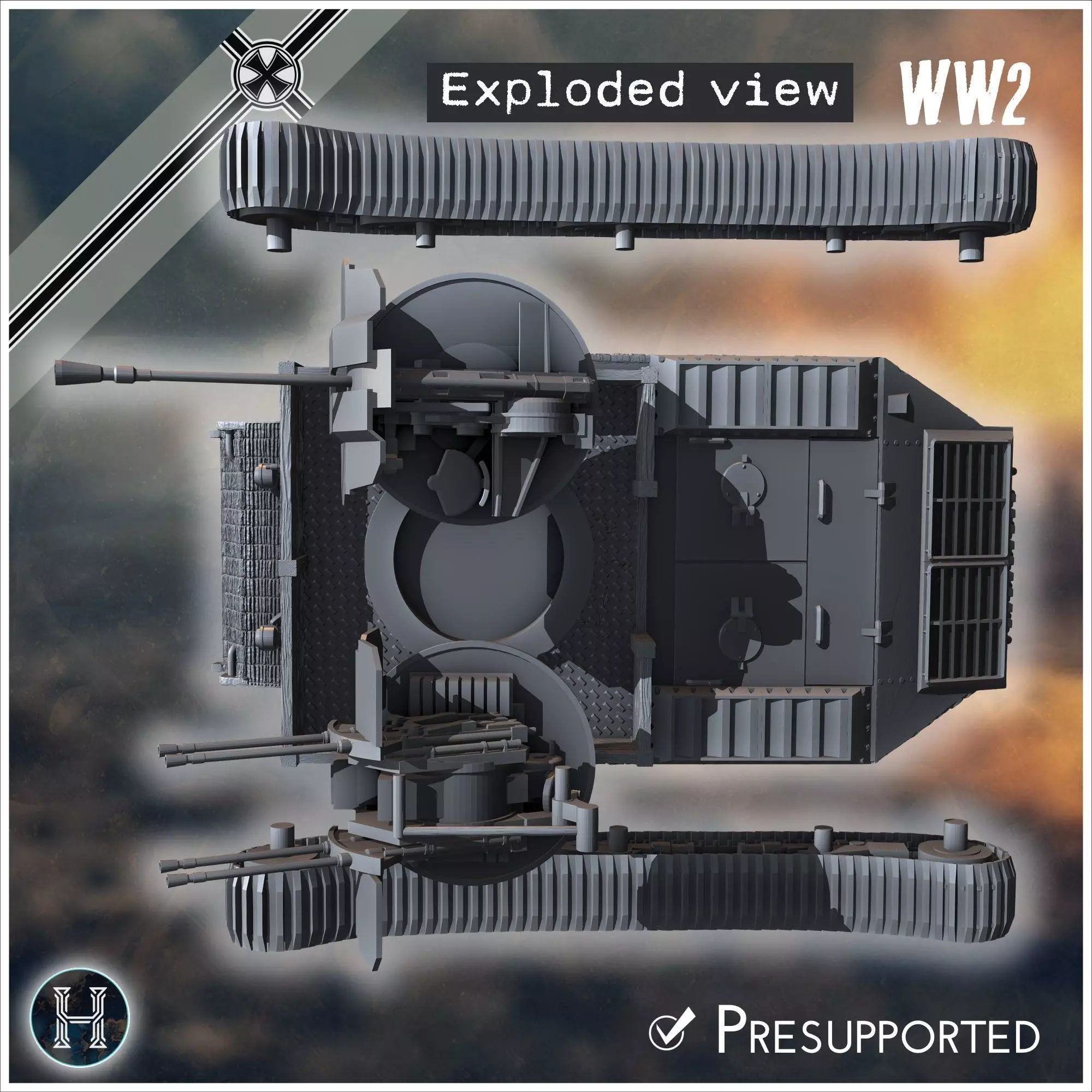 VK 4501 P Tiger Flakpanzer prototype Flak 37mm  20mm Quadra incl 3D print model_4