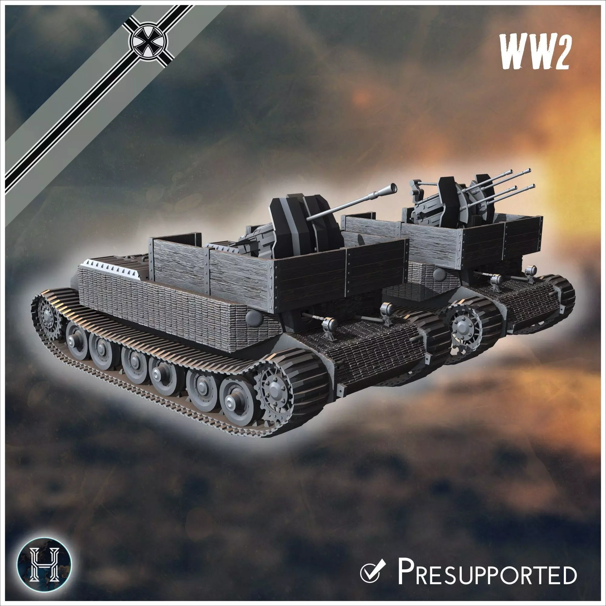 VK 4501 P Tiger Flakpanzer prototype Flak 37mm  20mm Quadra incl 3D print model_12