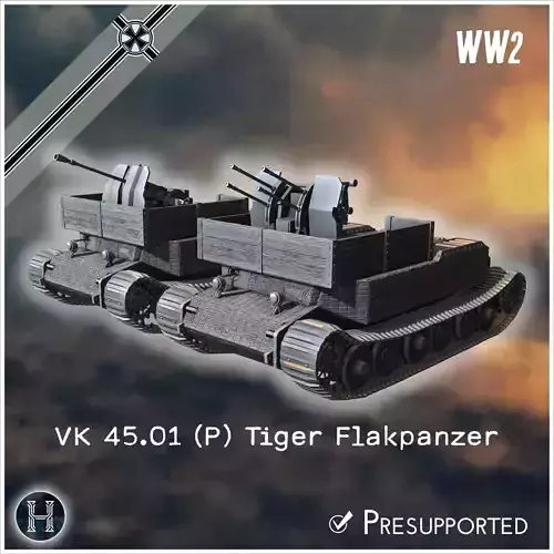 VK 4501 P Tiger Flakpanzer prototype Flak 37mm  20mm Quadra incl 3D print model