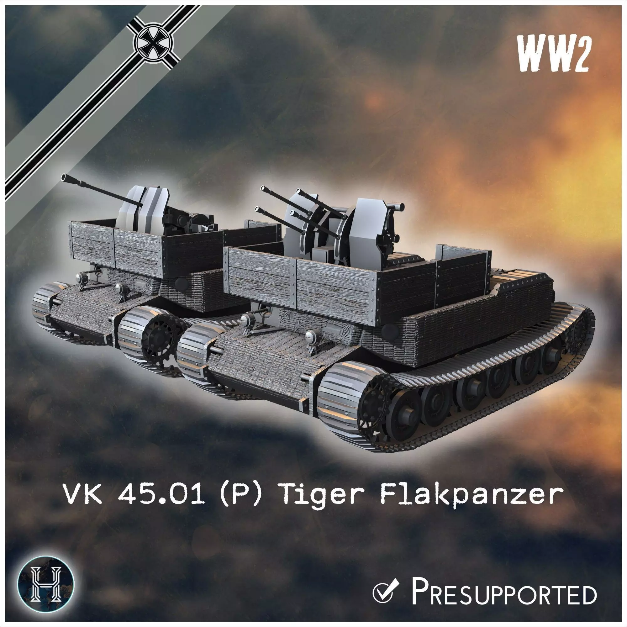 VK 4501 P Tiger Flakpanzer prototype Flak 37mm  20mm Quadra incl 3D print model_0
