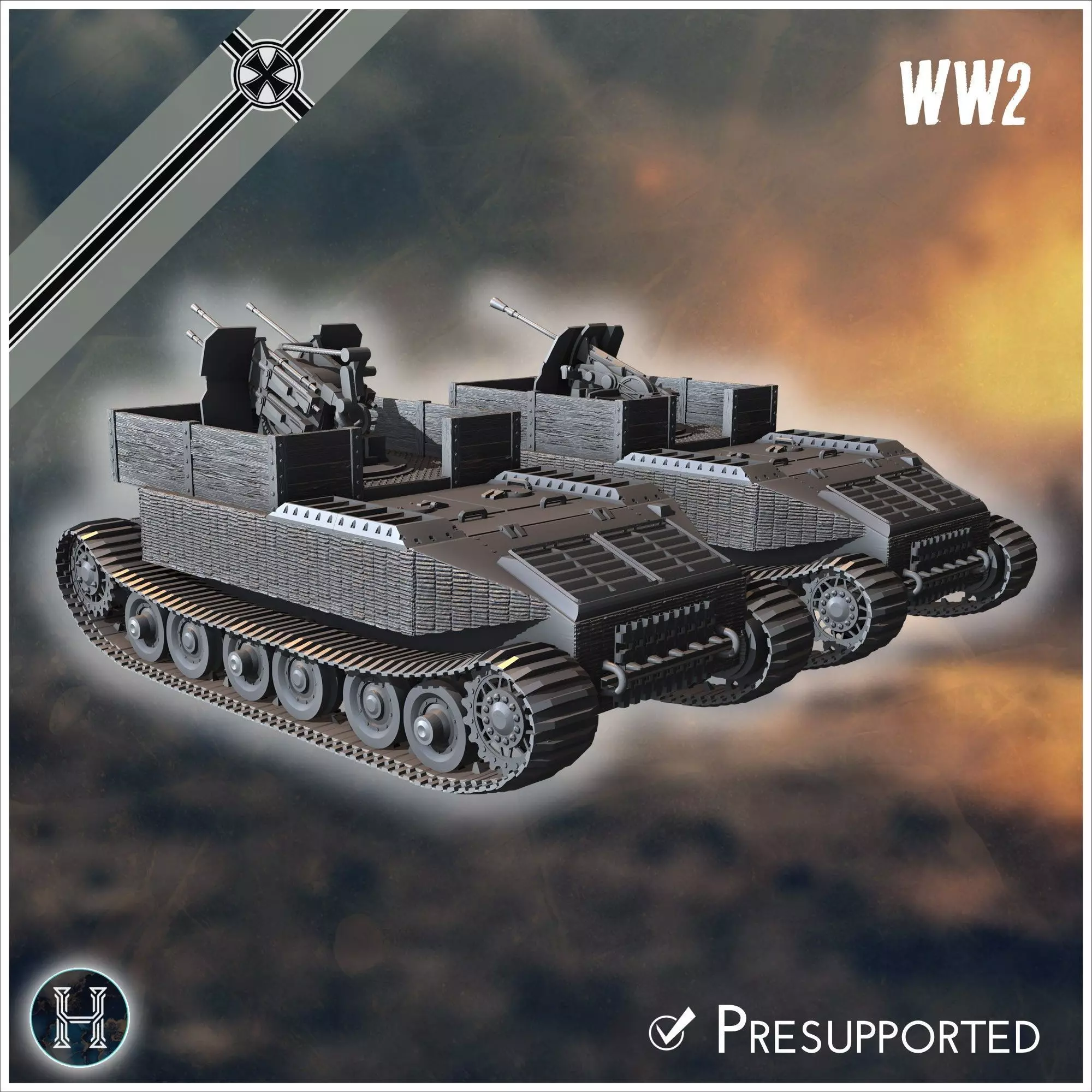 VK 4501 P Tiger Flakpanzer prototype Flak 37mm  20mm Quadra incl 3D print model_3
