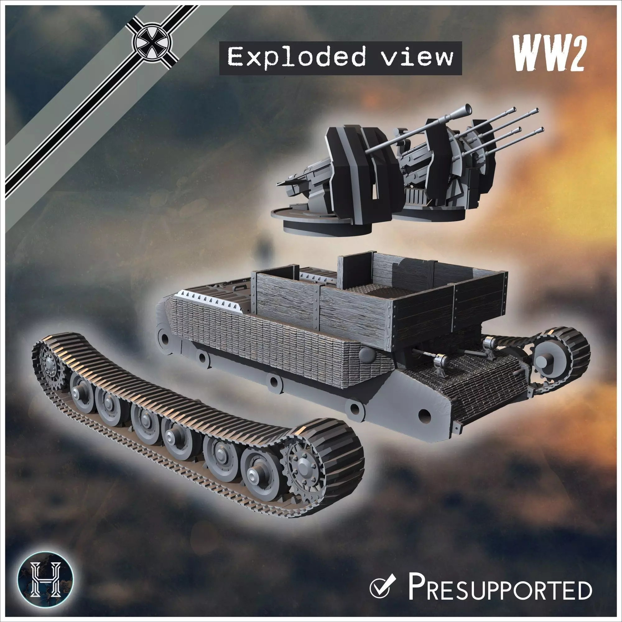 VK 4501 P Tiger Flakpanzer prototype Flak 37mm  20mm Quadra incl 3D print model_10