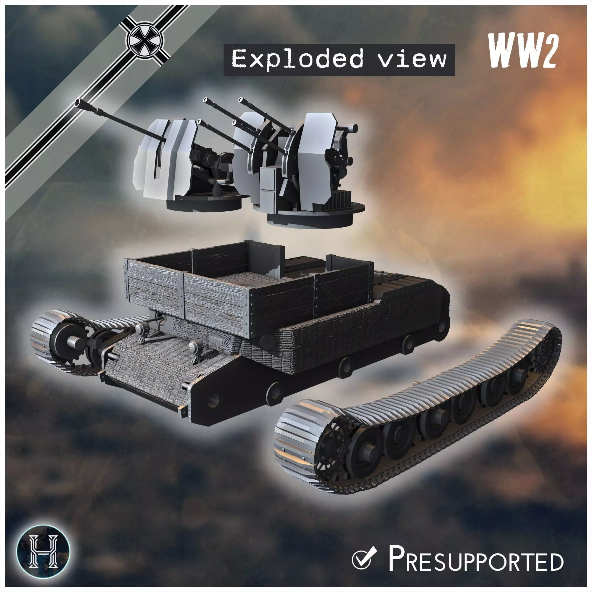 VK 4501 P Tiger Flakpanzer prototype Flak 37mm  20mm Quadra incl 3D print model_8