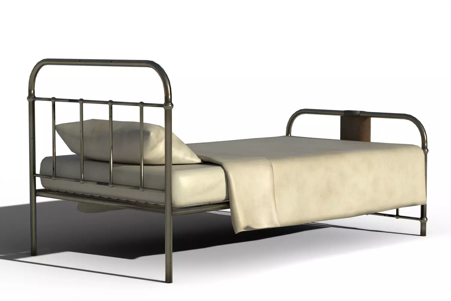 Old Hospital Bed 3D model_9