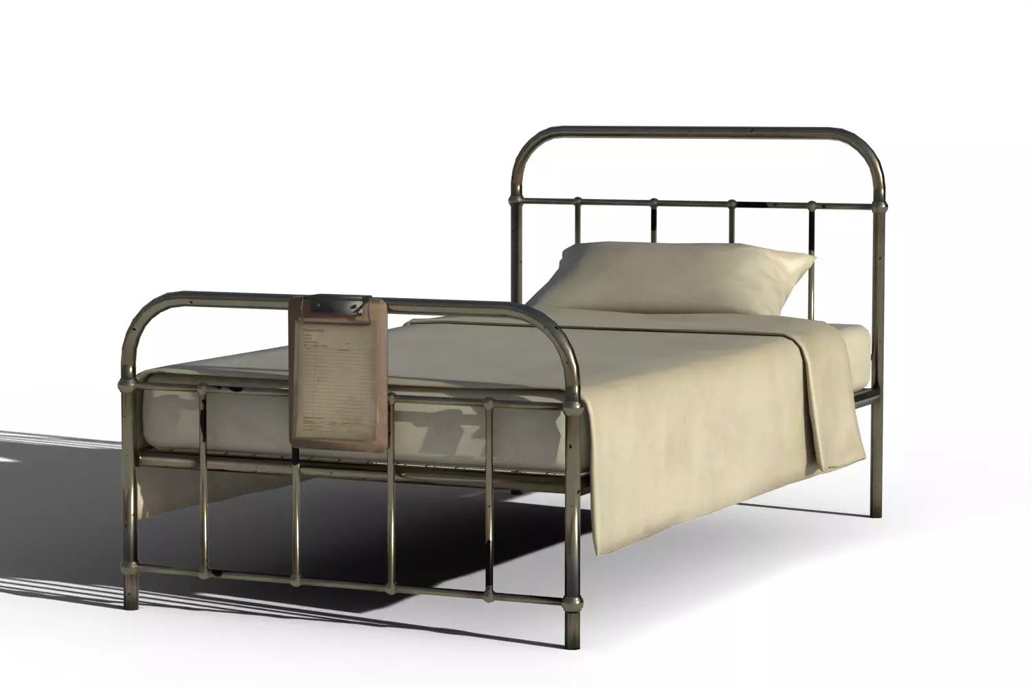 Old Hospital Bed 3D model_4