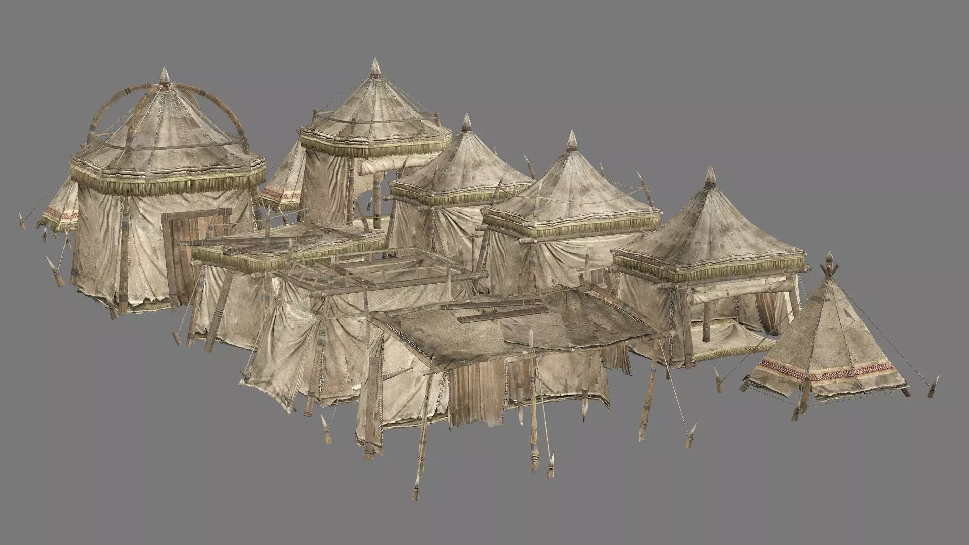 Medieval Market Tent Stalls Collection 3D Model Low-poly 3D model_2