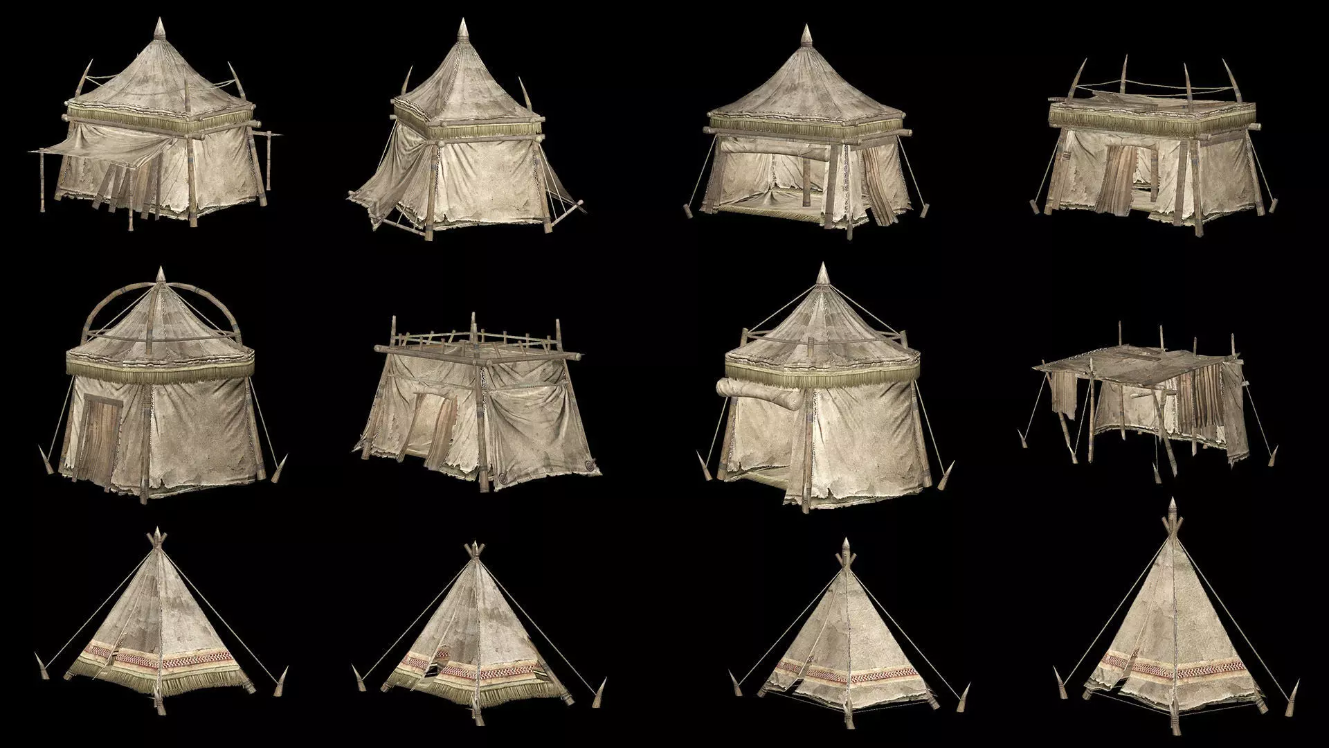 Medieval Market Tent Stalls Collection 3D Model Low-poly 3D model_0