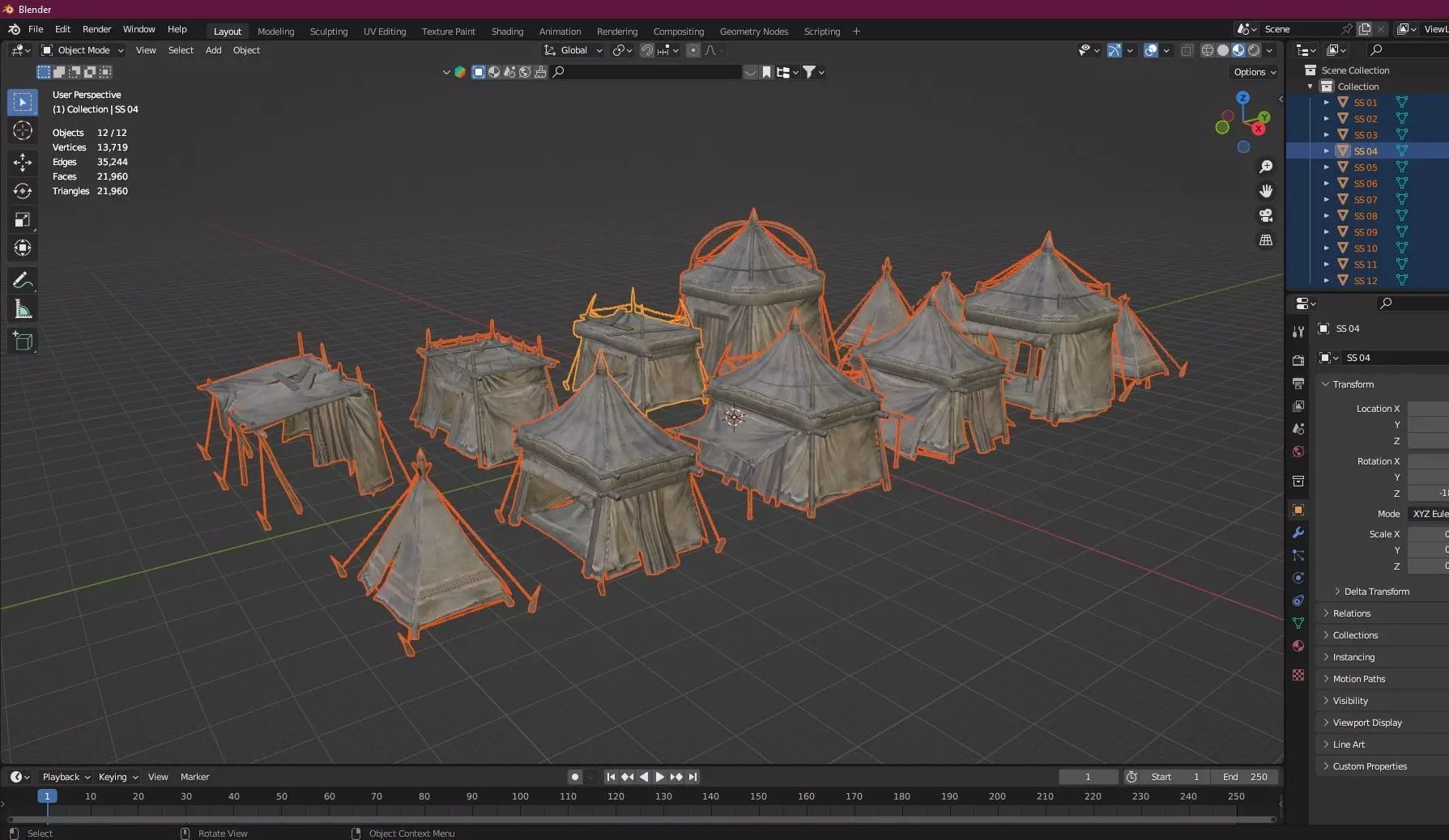 Medieval Market Tent Stalls Collection 3D Model Low-poly 3D model_22