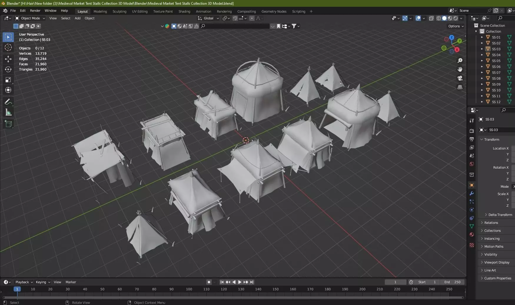 Medieval Market Tent Stalls Collection 3D Model Low-poly 3D model_23