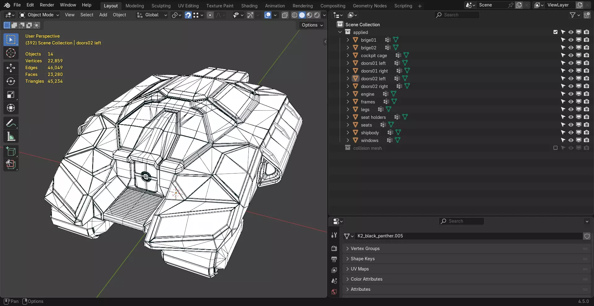Sci-Fi Starship with Interior Base Mesh 02 Low-poly 3D model_7