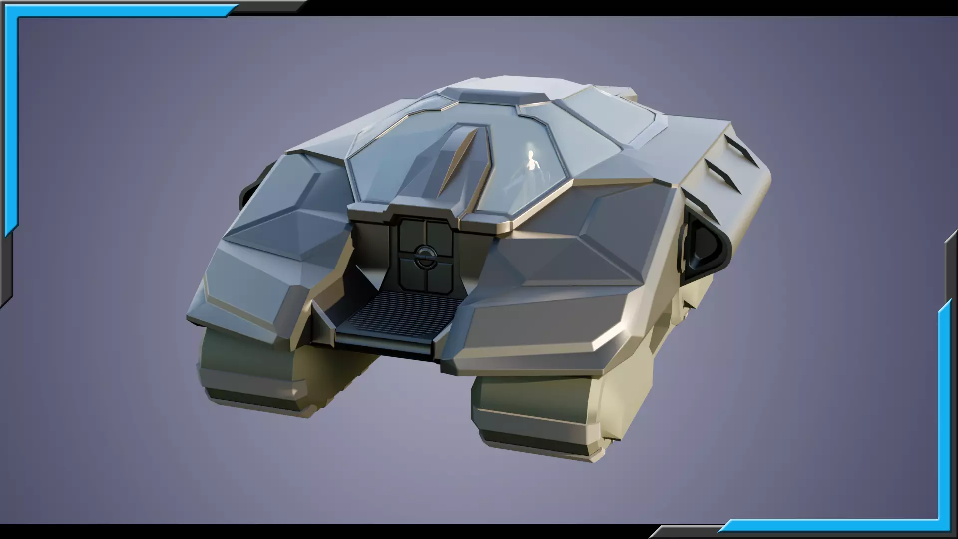 Sci-Fi Starship with Interior Base Mesh 02 Low-poly 3D model_2