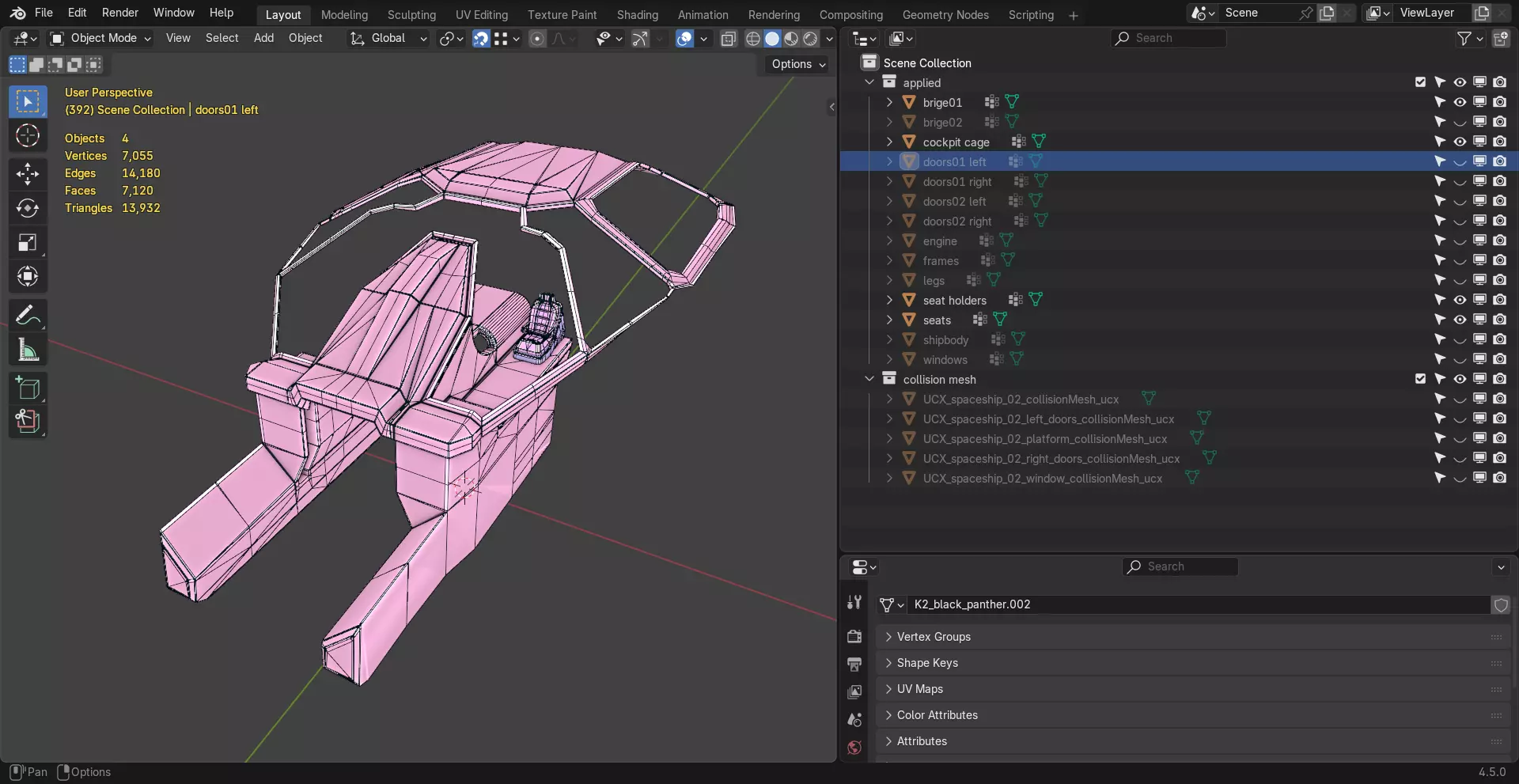 Sci-Fi Starship with Interior Base Mesh 02 Low-poly 3D model_12