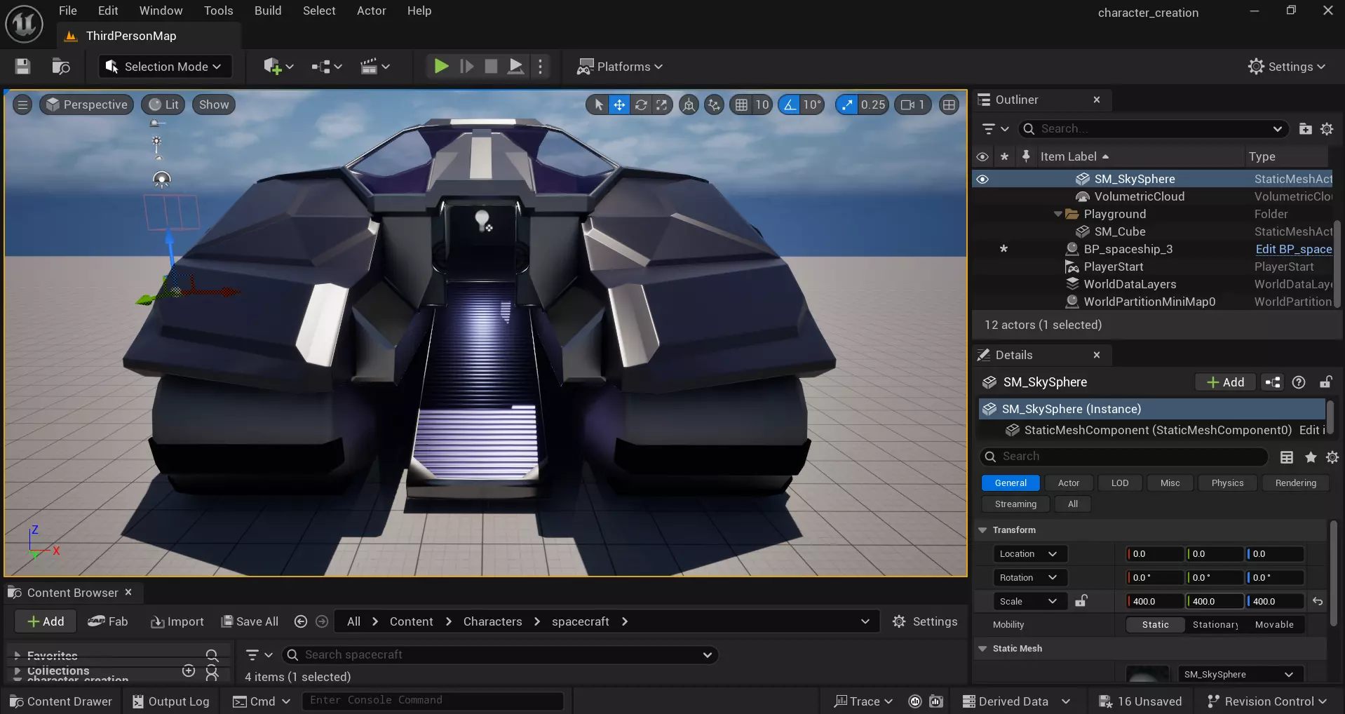 Sci-Fi Starship with Interior Base Mesh 02 Low-poly 3D model_17
