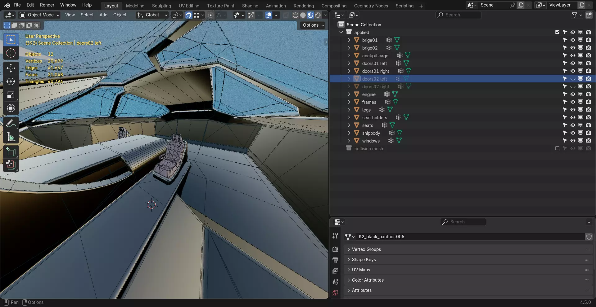 Sci-Fi Starship with Interior Base Mesh 02 Low-poly 3D model_13