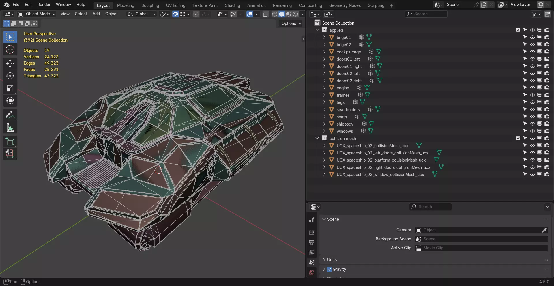 Sci-Fi Starship with Interior Base Mesh 02 Low-poly 3D model_8