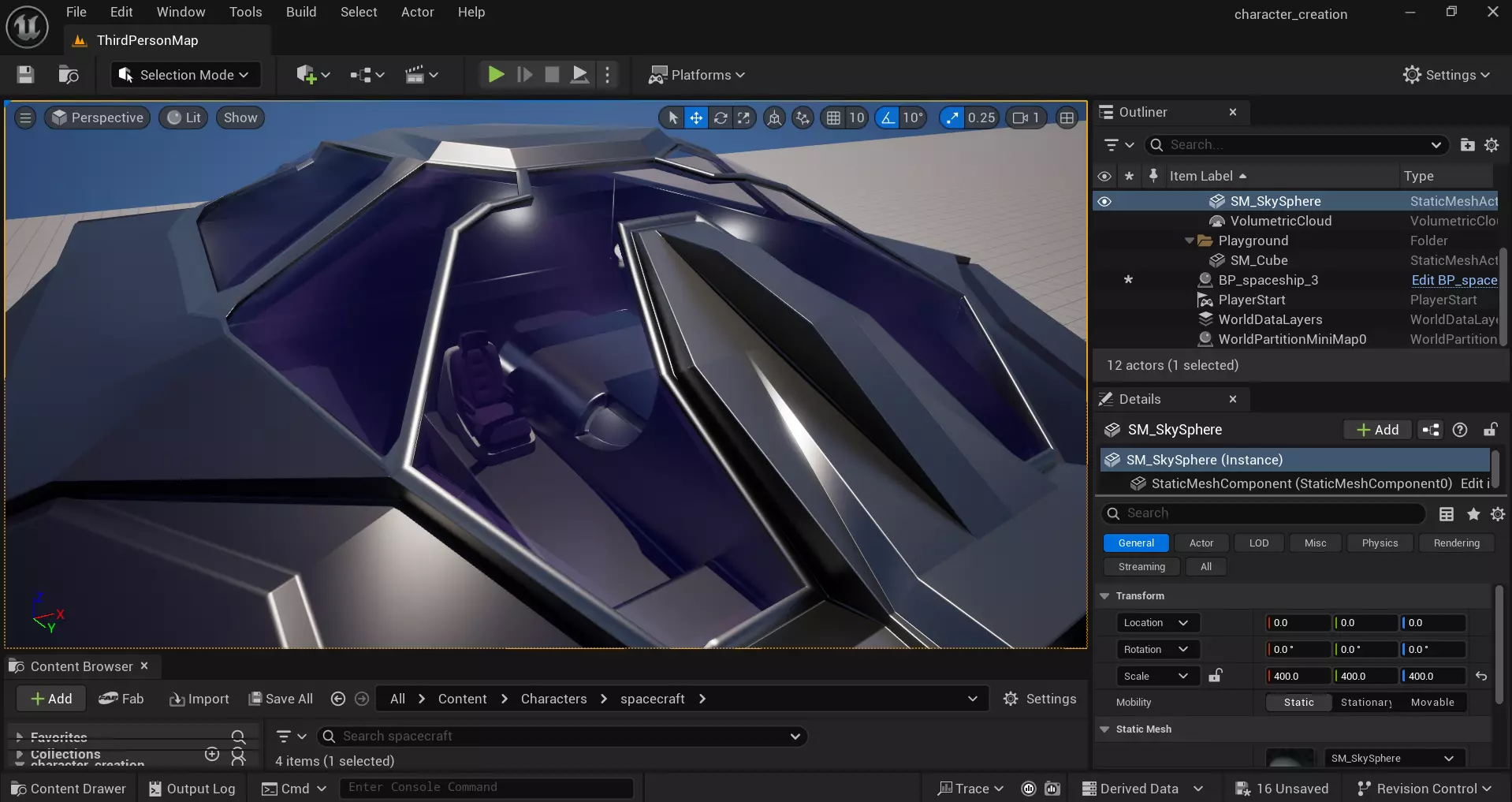 Sci-Fi Starship with Interior Base Mesh 02 Low-poly 3D model_14