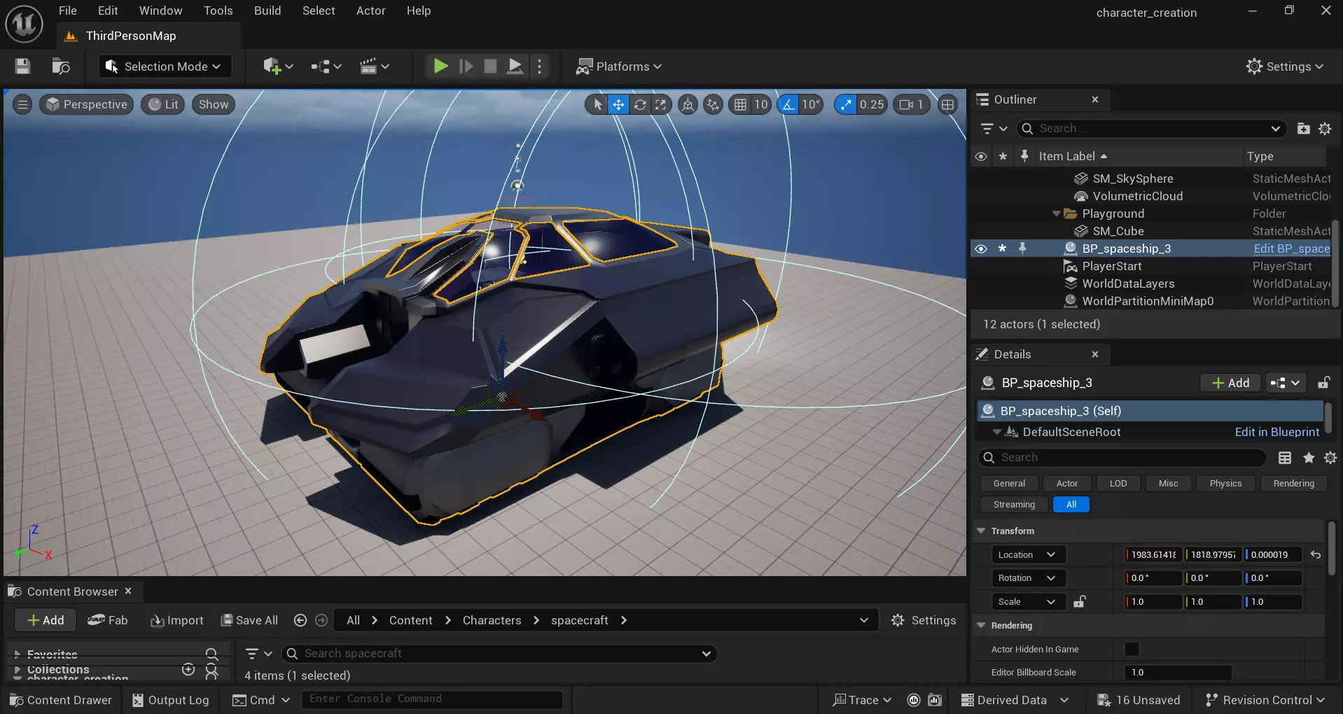 Sci-Fi Starship with Interior Base Mesh 02 Low-poly 3D model_16