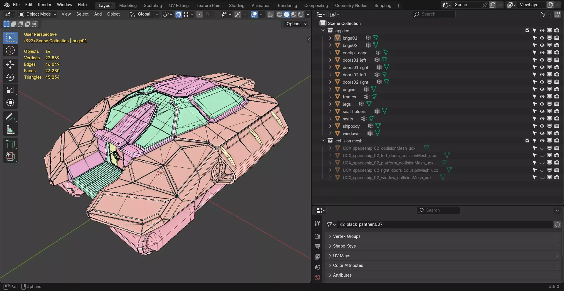 Sci-Fi Starship with Interior Base Mesh 02 Low-poly 3D model_9
