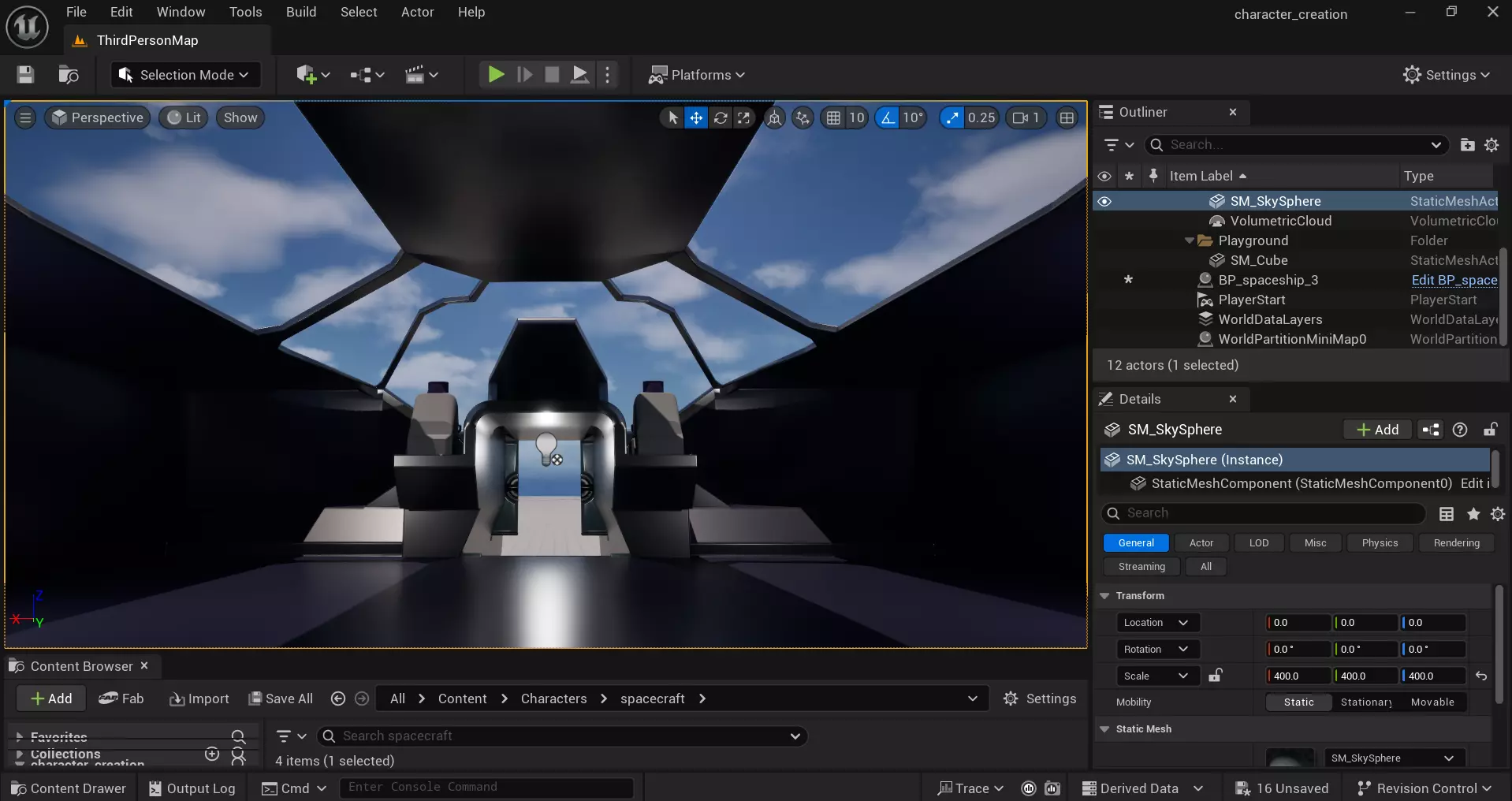 Sci-Fi Starship with Interior Base Mesh 02 Low-poly 3D model_15