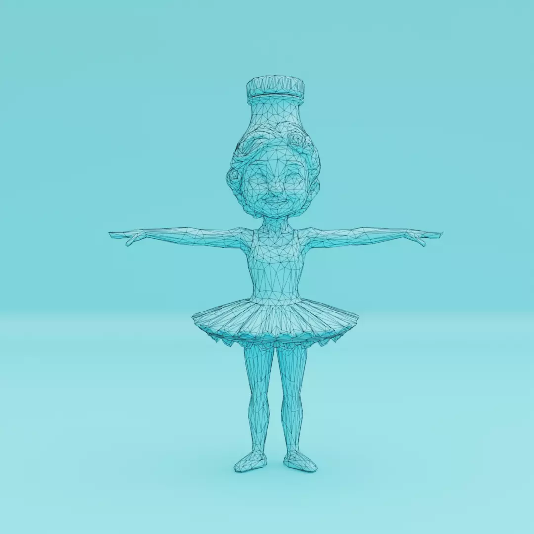 Spriterina Ballerina Italian brainrot T-pose Low Poly Character Low-poly 3D model_6