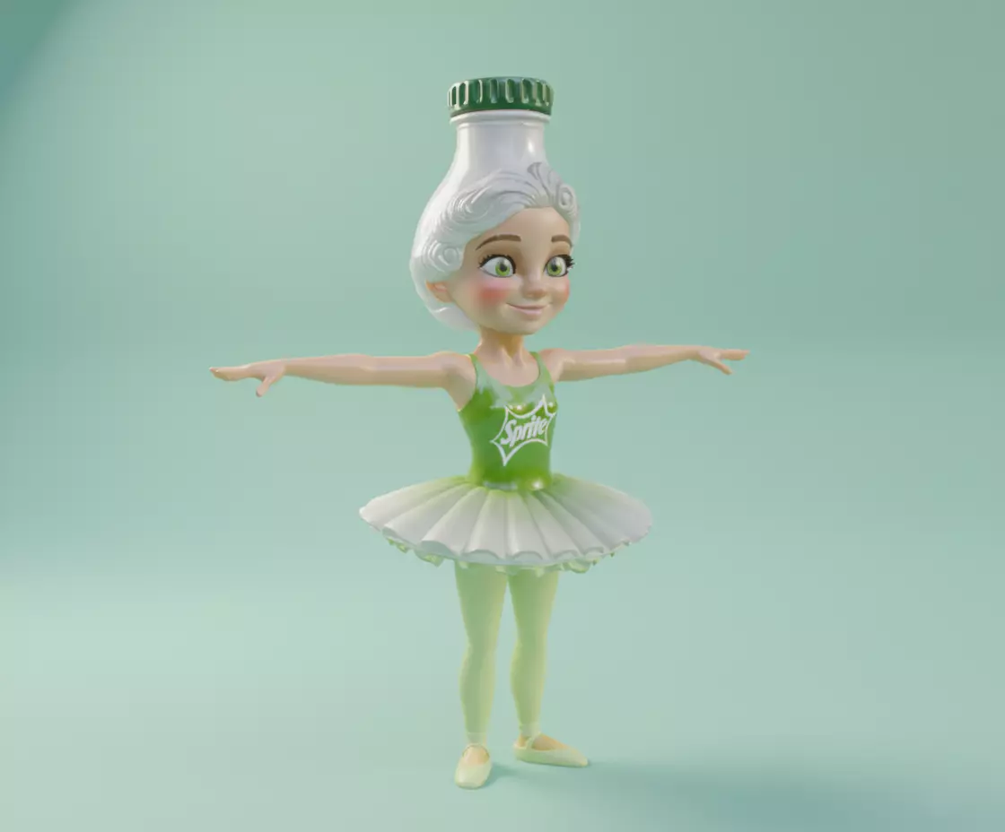 Spriterina Ballerina Italian brainrot T-pose Low Poly Character Low-poly 3D model_2