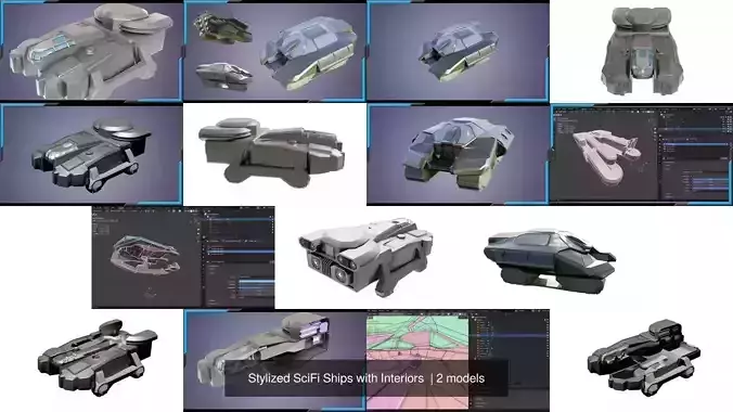 Stylized SciFi Starships with Interiors 