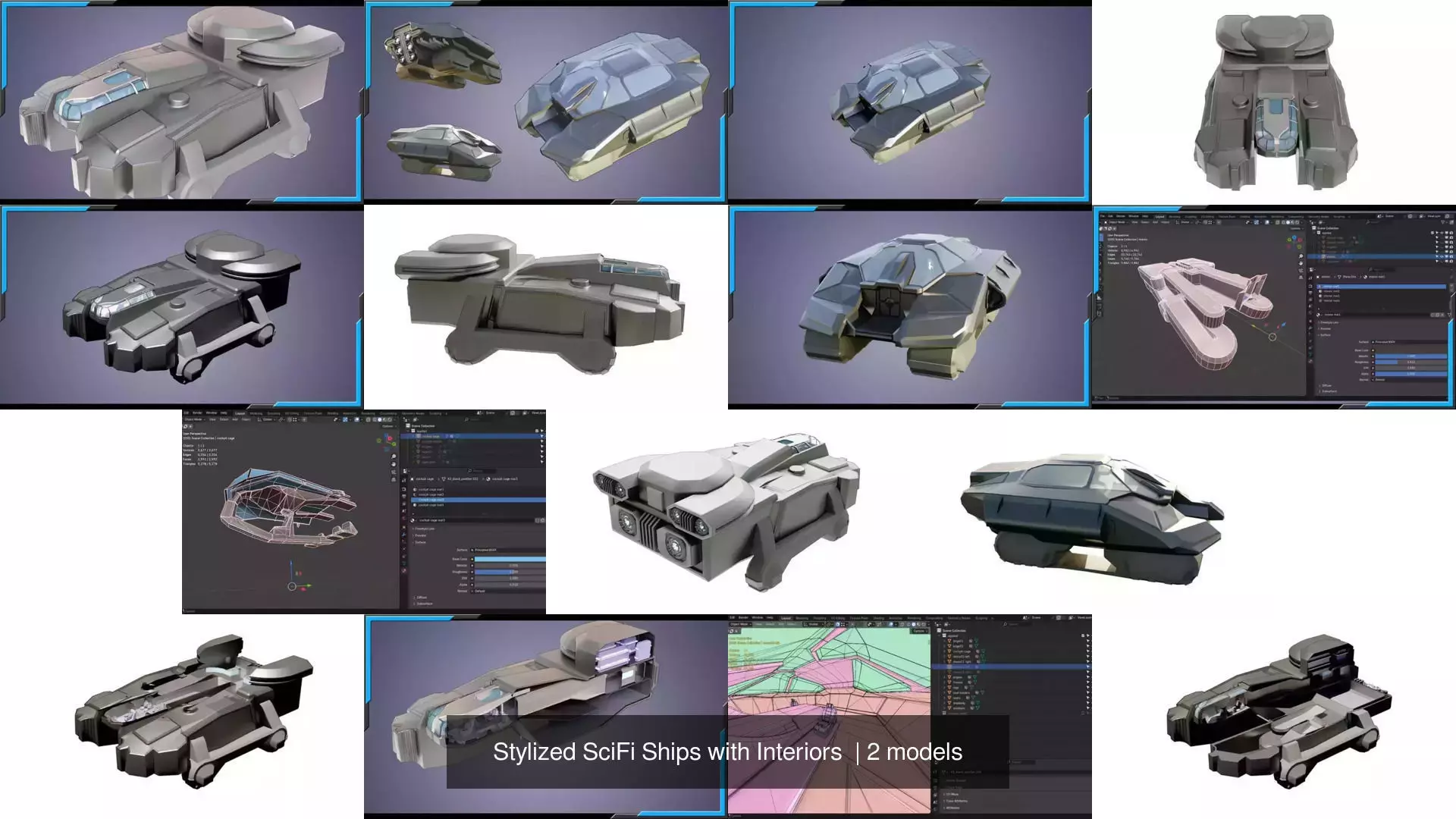 Stylized SciFi Starships with Interiors  3D Model Collection_2