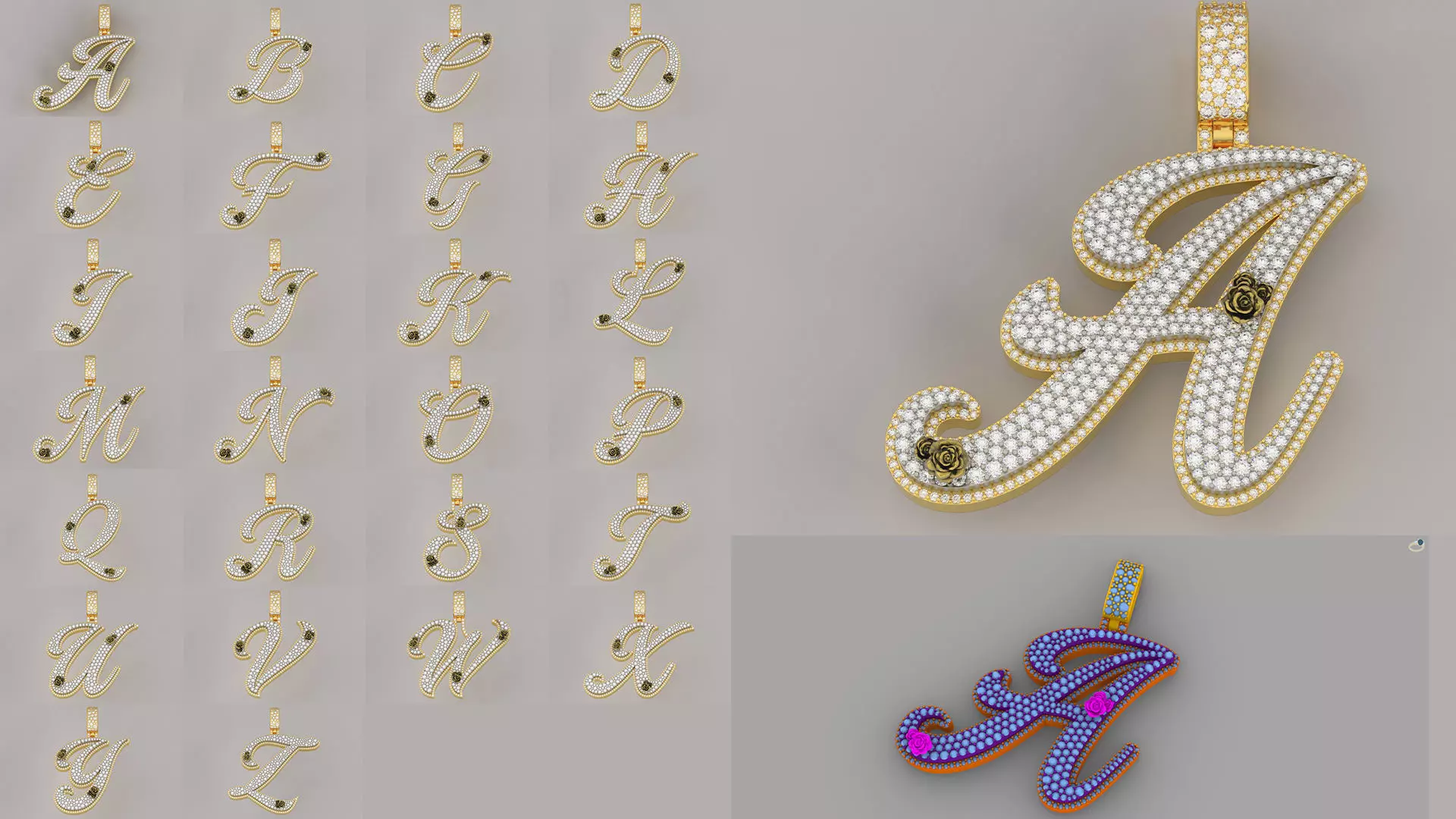 A-Z Custom Alphabet Mosaic Stone Setting Style  3D Model Collection_0