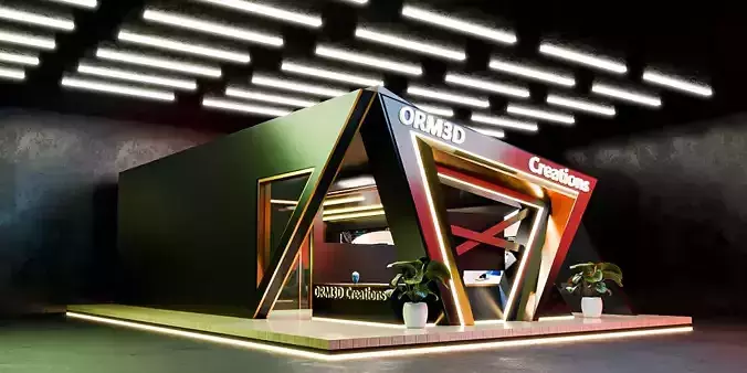 Futuristic Display Booth with Lighting Setup Blender 3D Model 3D model